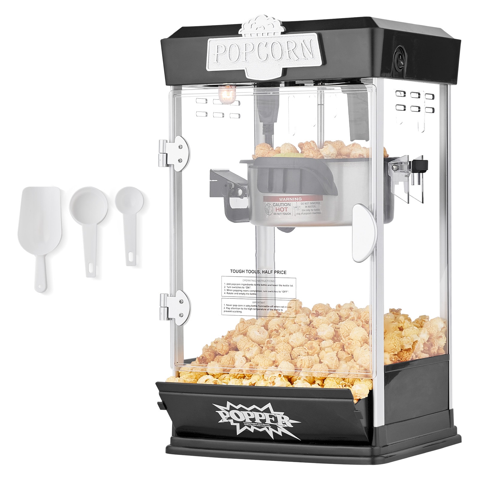 VEVOR SCTSBMHJHS4O07007V1 Popcorn Maker  480W Popcorn Popper Machine  4 Oz Kettle Makes 1.5 Gallon per Batch  Tabletop Popcorn Maker  Includes 3 Scoops  Movie Theater Style  Black