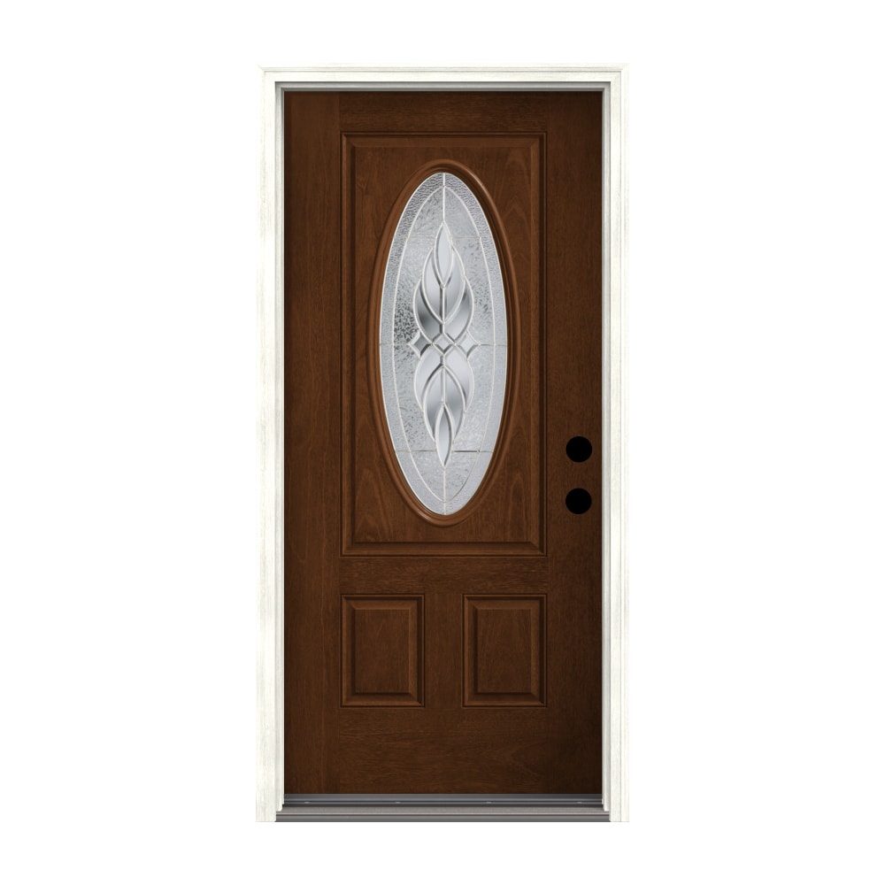 Therma-Tru Benchmark Doors Varissa 36-in x 80-in Fiberglass Oval Lite Left-Hand Inswing Walnut Stained Prehung Single Front Door with Brickmould -  TTB643354SOS