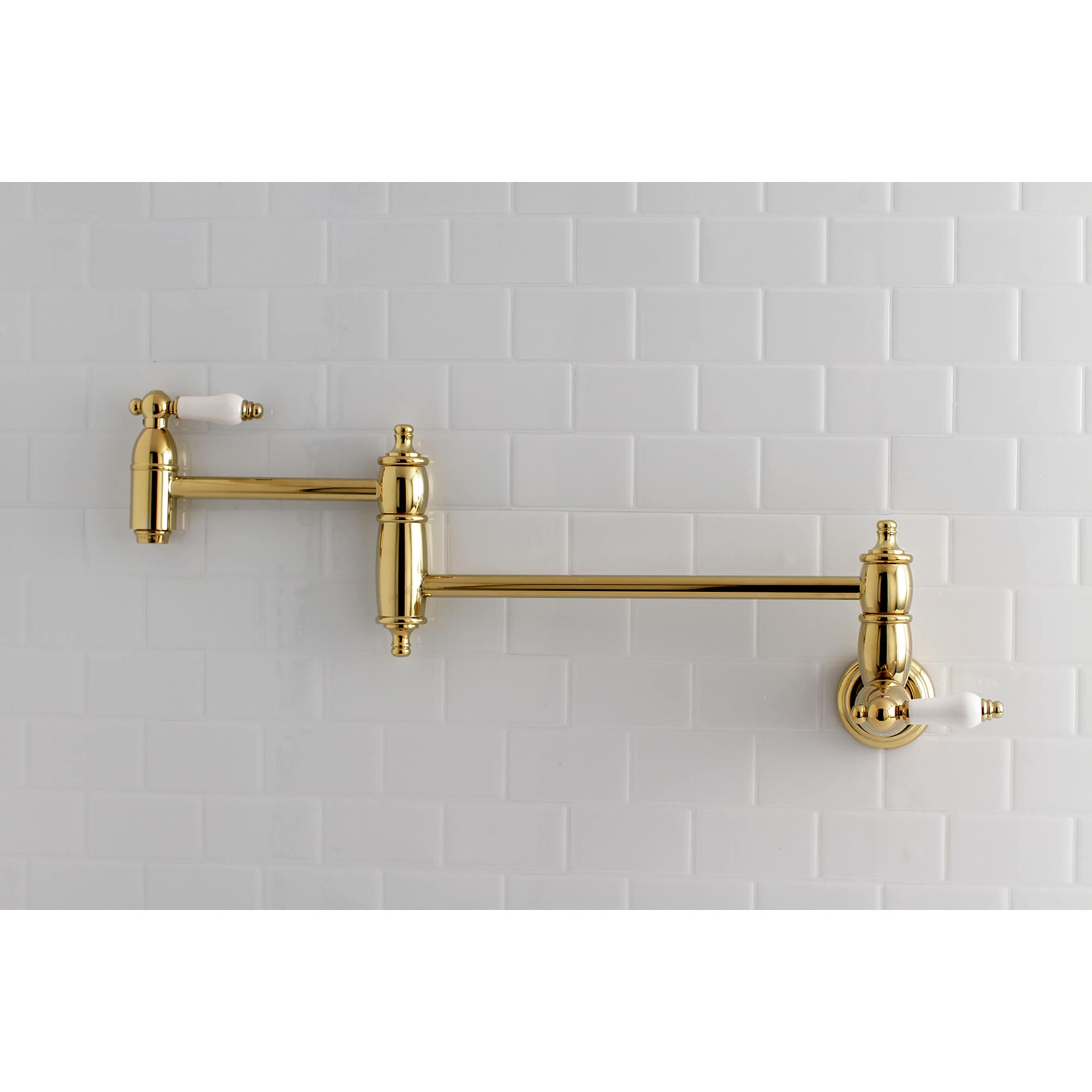 Kingston Brass WLKS3102PL Restoration Polished Brass Double Handle Wall-mount Pot Filler Kitchen Faucet