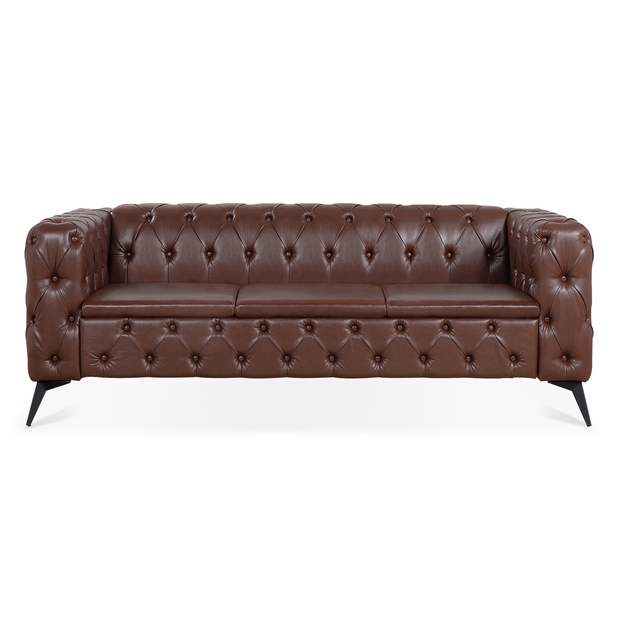 Bybafun YA3700399 84.1-in Midcentury Brown Faux leather 3 -seater Sofa