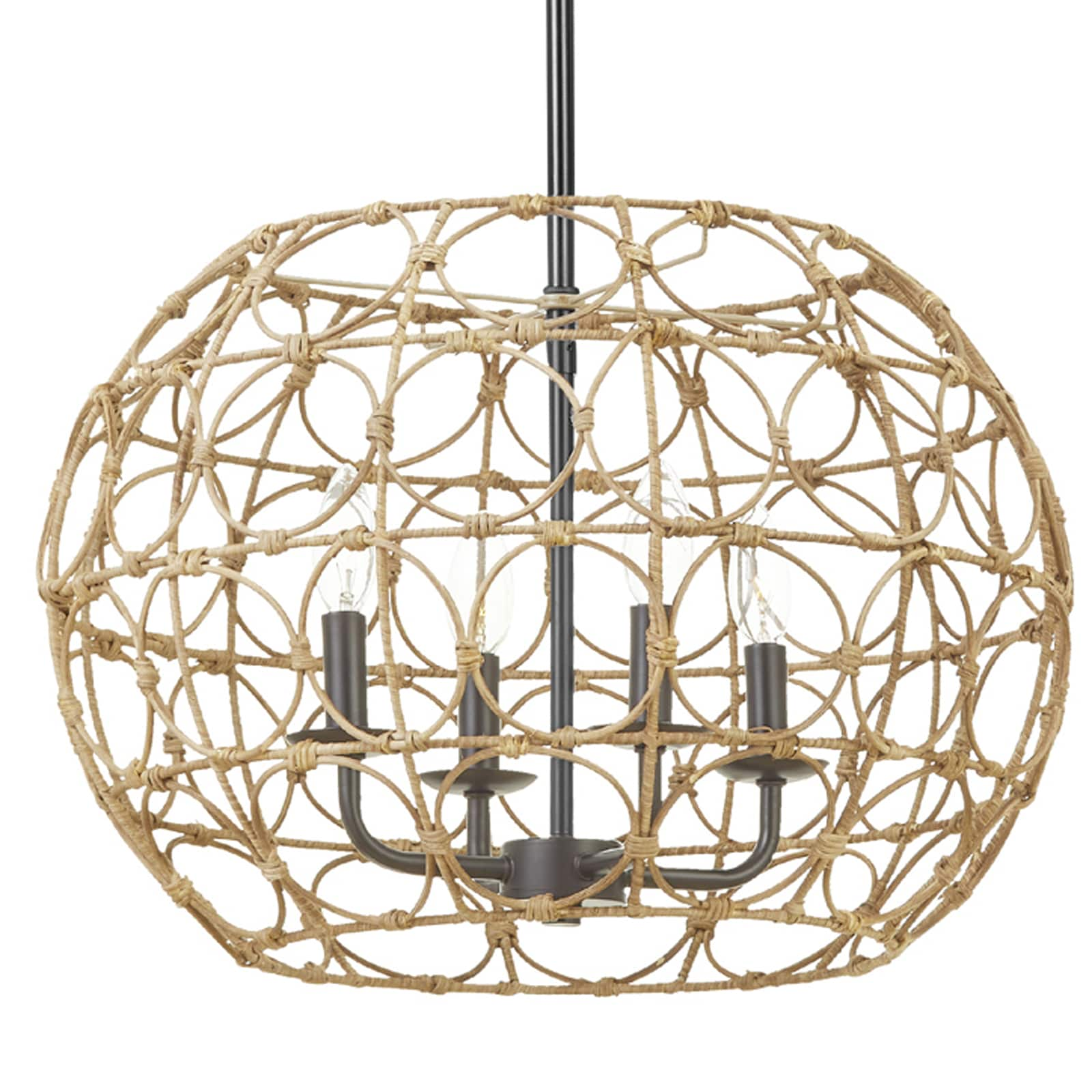 Kawoti Rattan 4-light Matte Black Coastal Drum Hanging Pendant Light At 