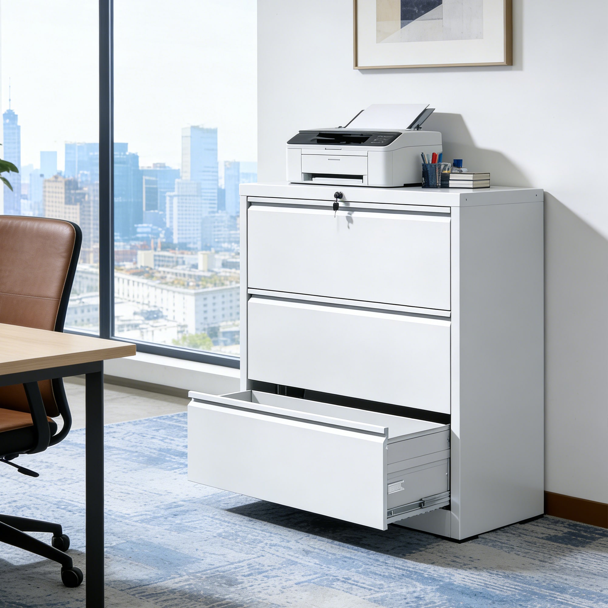 SUNALLY 3 Drawer Lateral File Cabinet 35 Point 4 in Wide Metal Filing ...