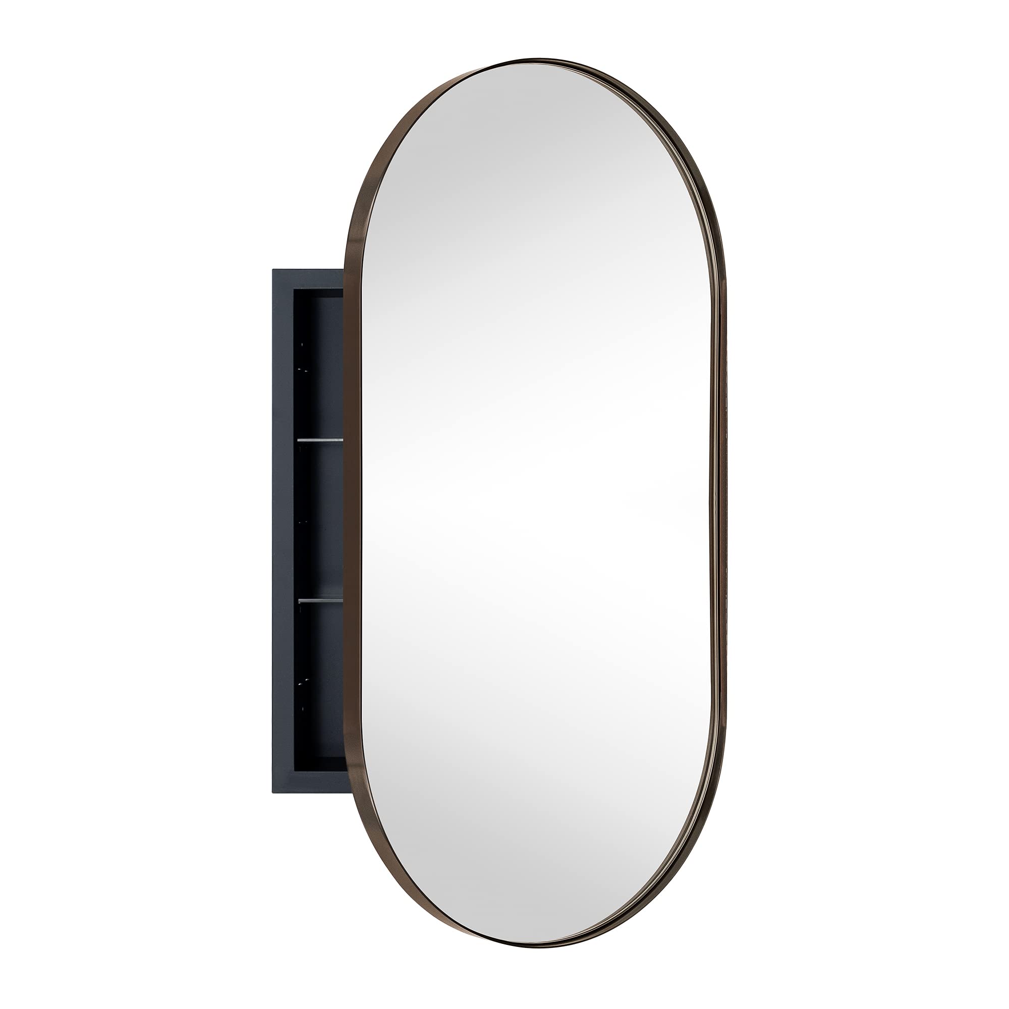 TEHOME GC-00598 16-Inches x 33-Inches Recessed Mount Oil Rubbed Bronze Mirrored Oval Medicine Cabinet