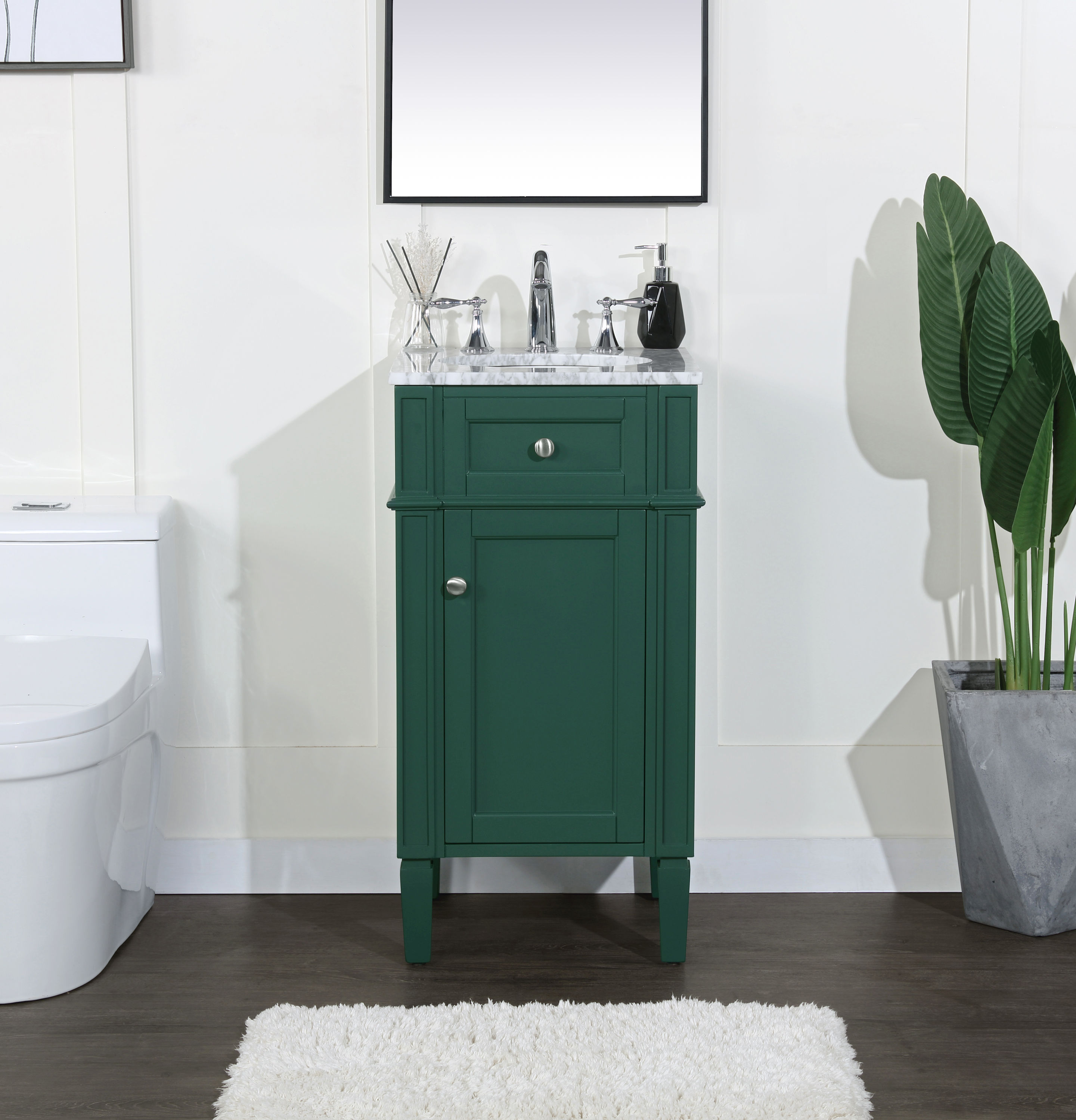 Green Single Sink Vanity with Carrara Marble Top, 18"