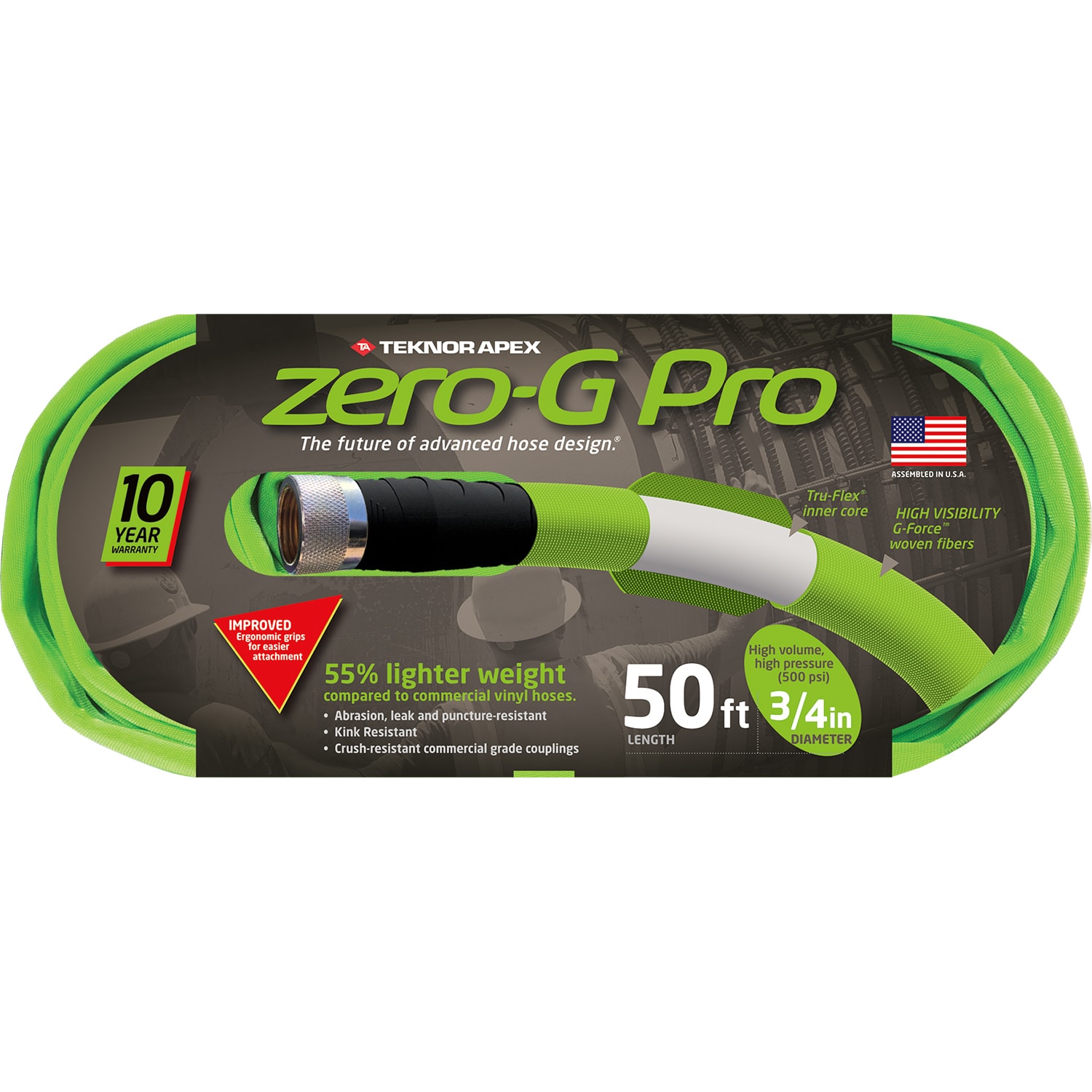 Zero-G Pro Teknor Apex 3/4-in x 50-ft Contractor-Duty Kink Free Woven Green  Coiled Hose in the Garden Hoses department at