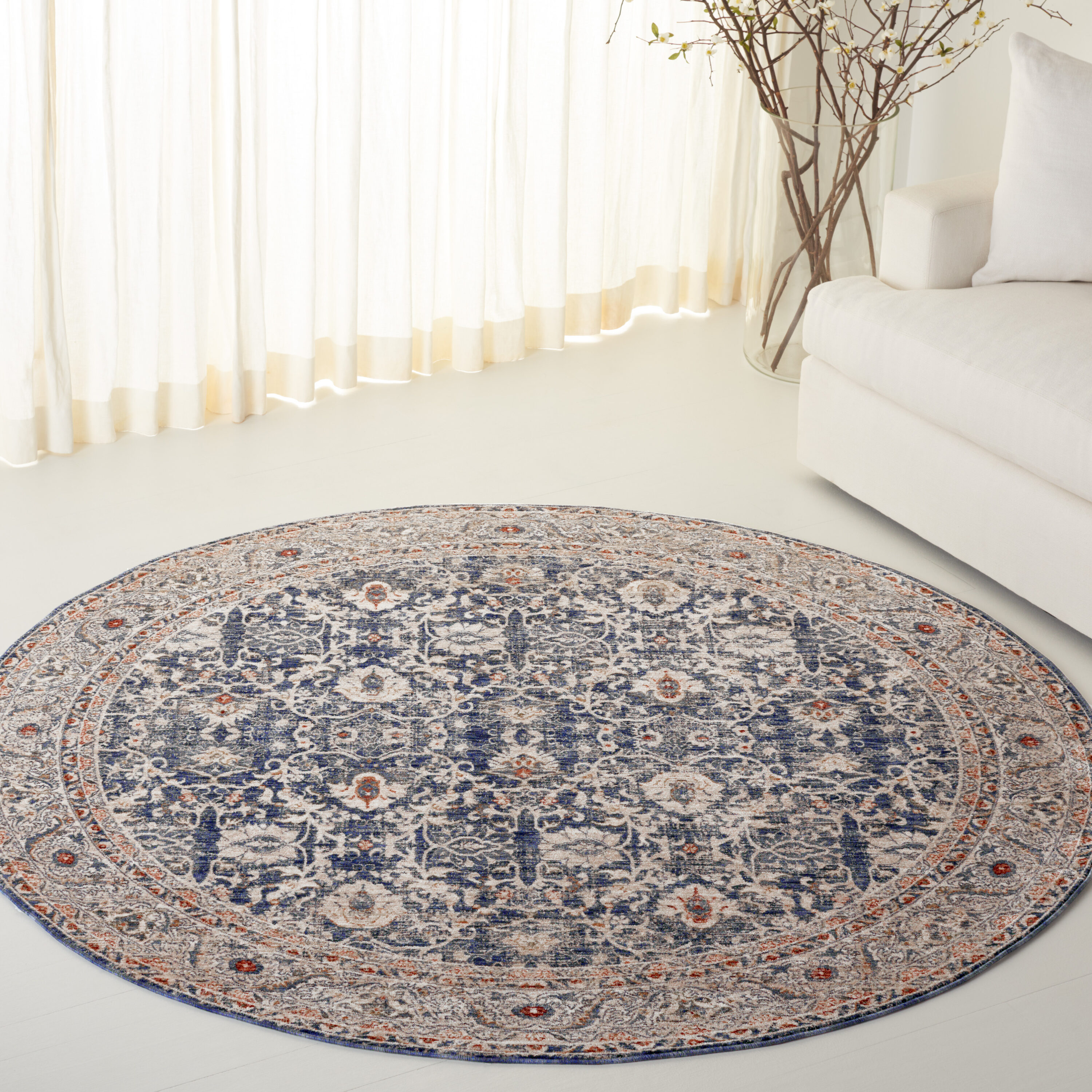 Safavieh Warwick Navy Traditional 6ft-7in x 6ft-7in Round Rug in the ...