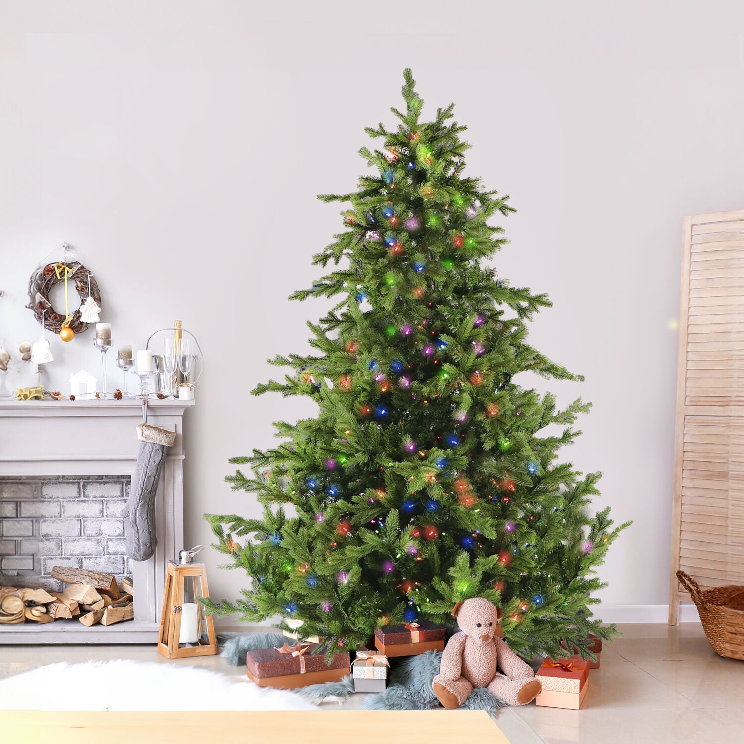 Enchanted Winter Pine 7.5' Outdoor Christmas Tree with Multi-Color LED Lights