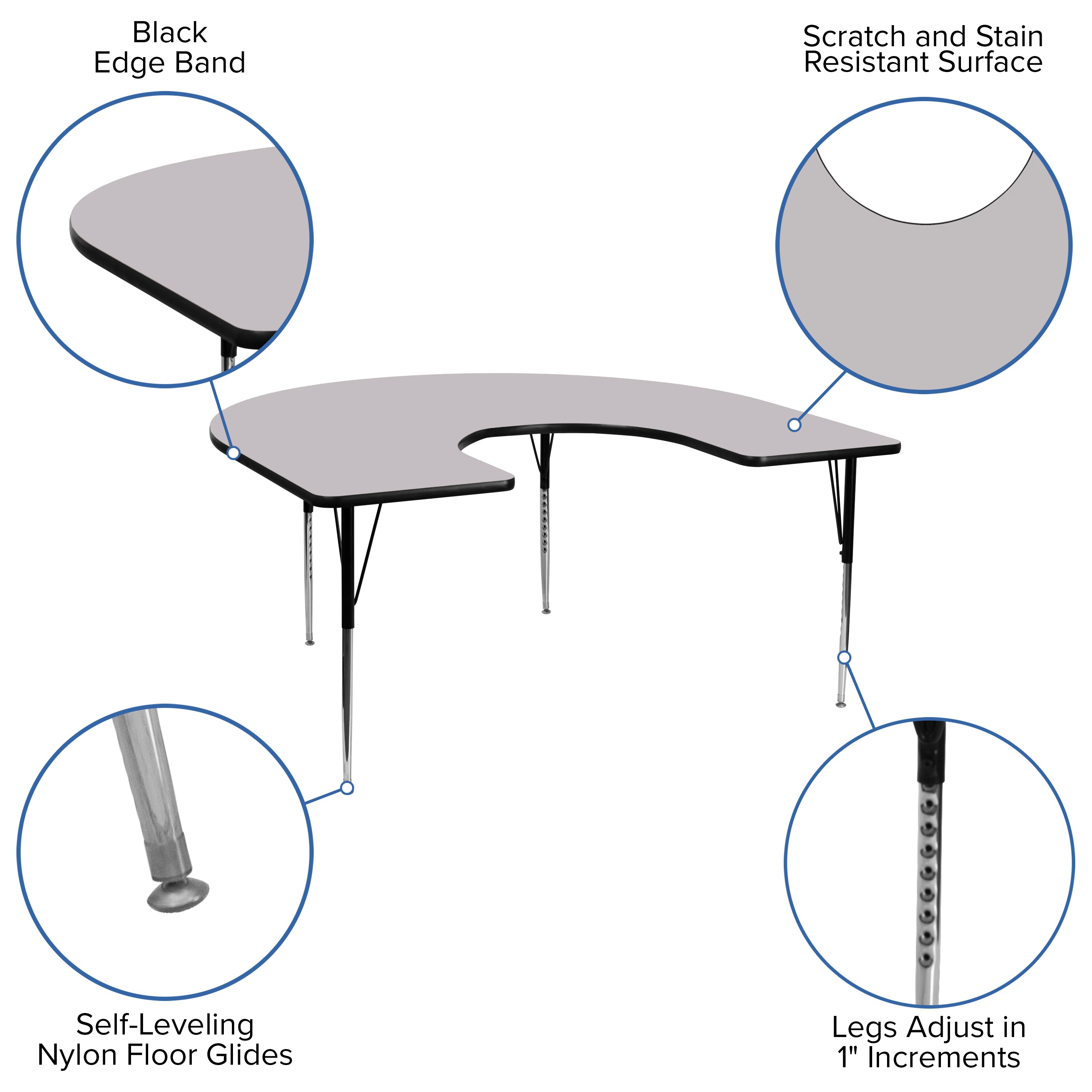 Horseshoe Grey 60''x66'' Thermal Laminate Adjustable Activity Table