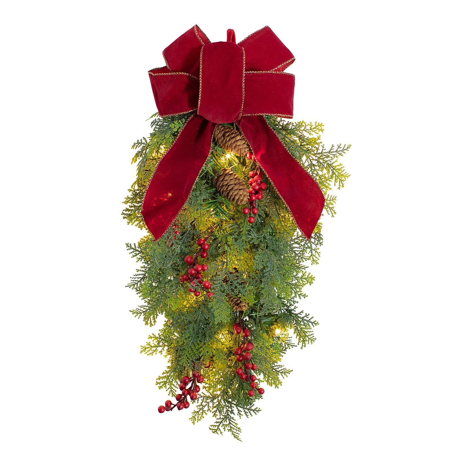 20 Inch Pre-Lit Red Velvet Bow Christmas Swag