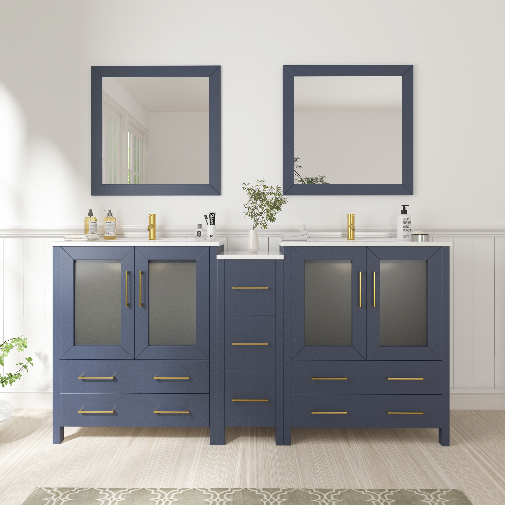 Vanity Art VA3024-60B Brescia 60-in Blue Undermount Double sink Bathroom Vanity with White Ceramic Top (Mirror Included)