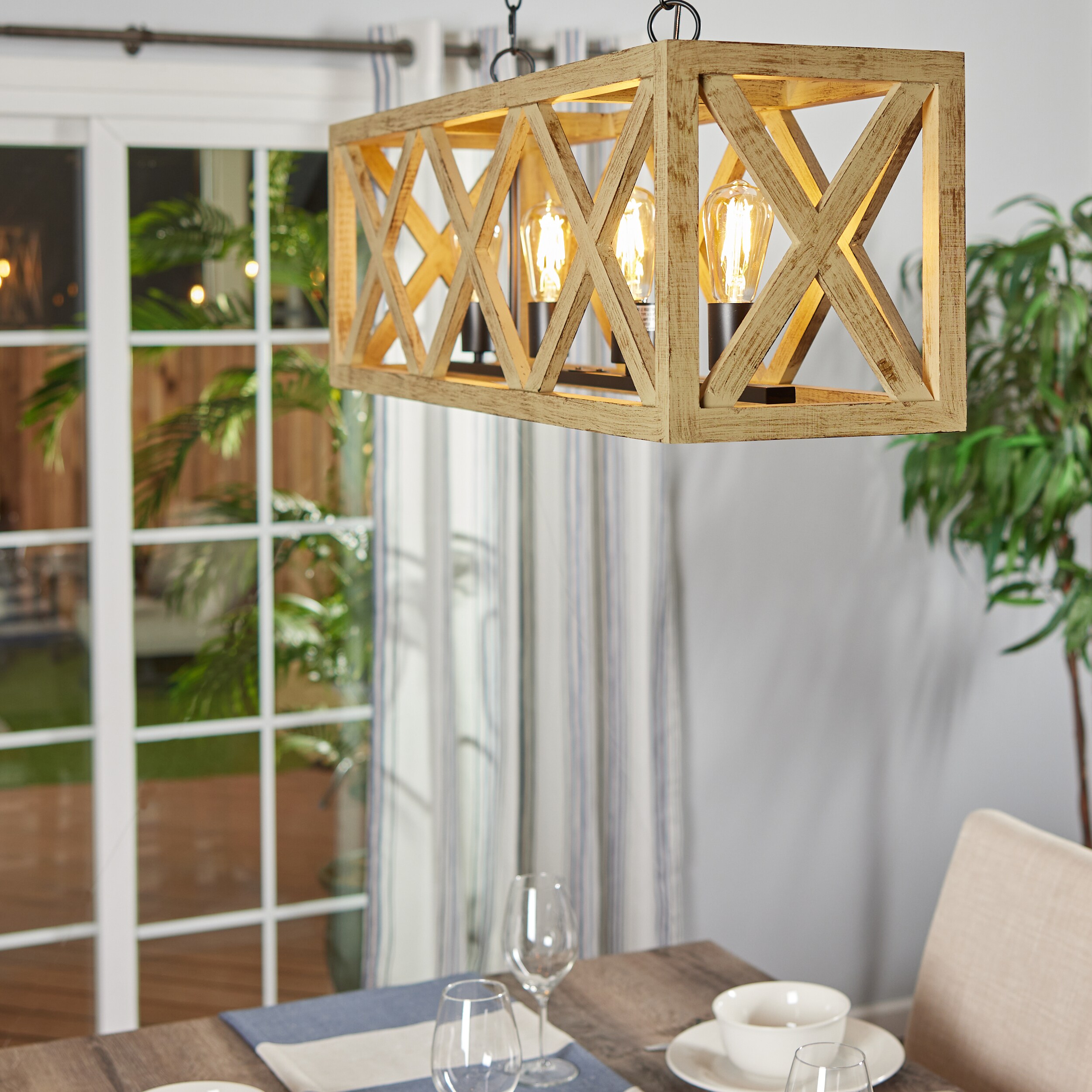 Black and Wood LED Farmhouse Pendant Light