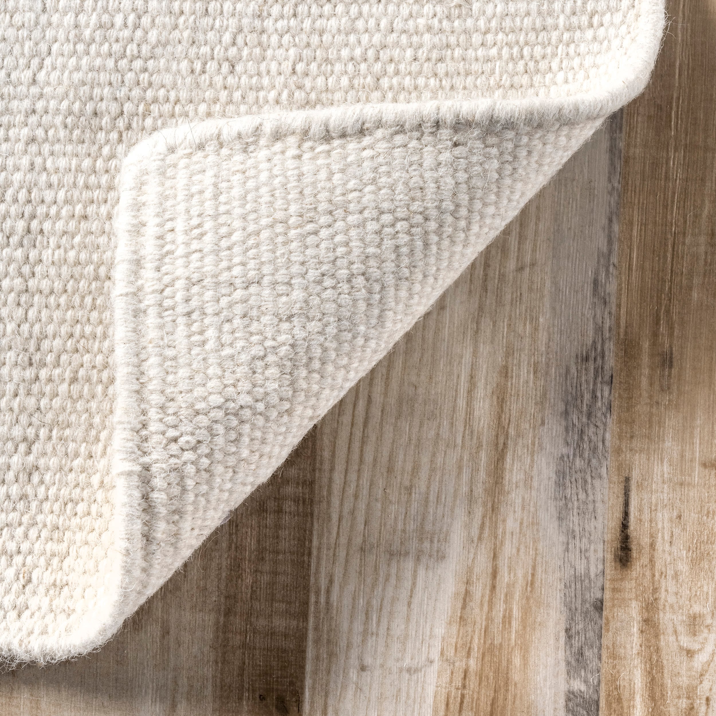 Ivory and Gray Striped Wool 4' x 6' Flat Woven Rug