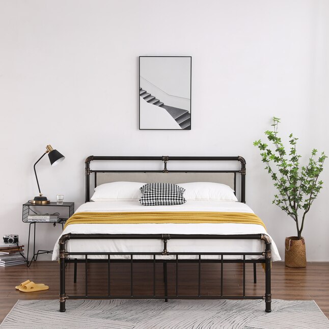 Outo Bed Frame Black Full, Double Metal Bed Frame No Headboard