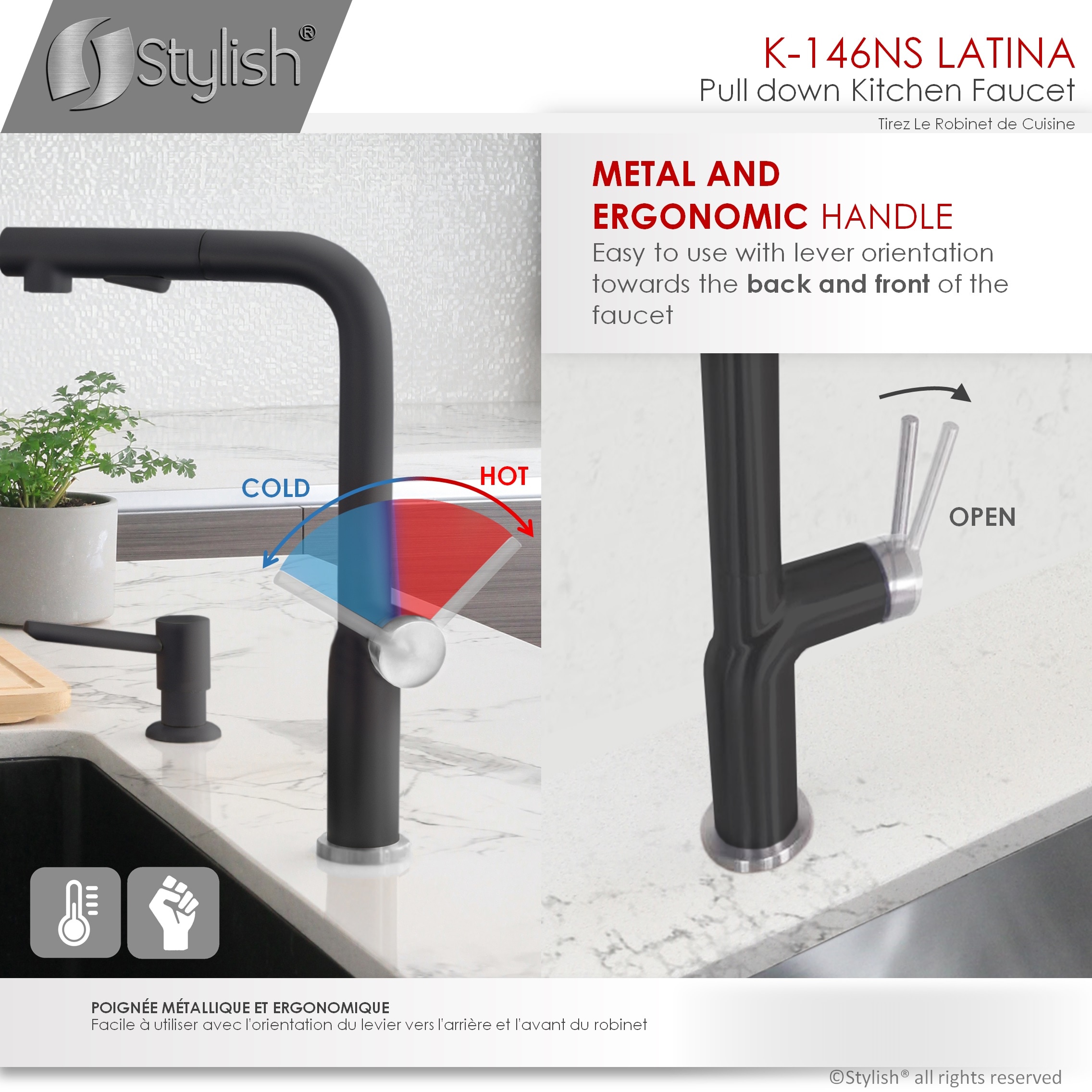 Matte Black Stainless Steel Pull Down Kitchen Faucet with Spray