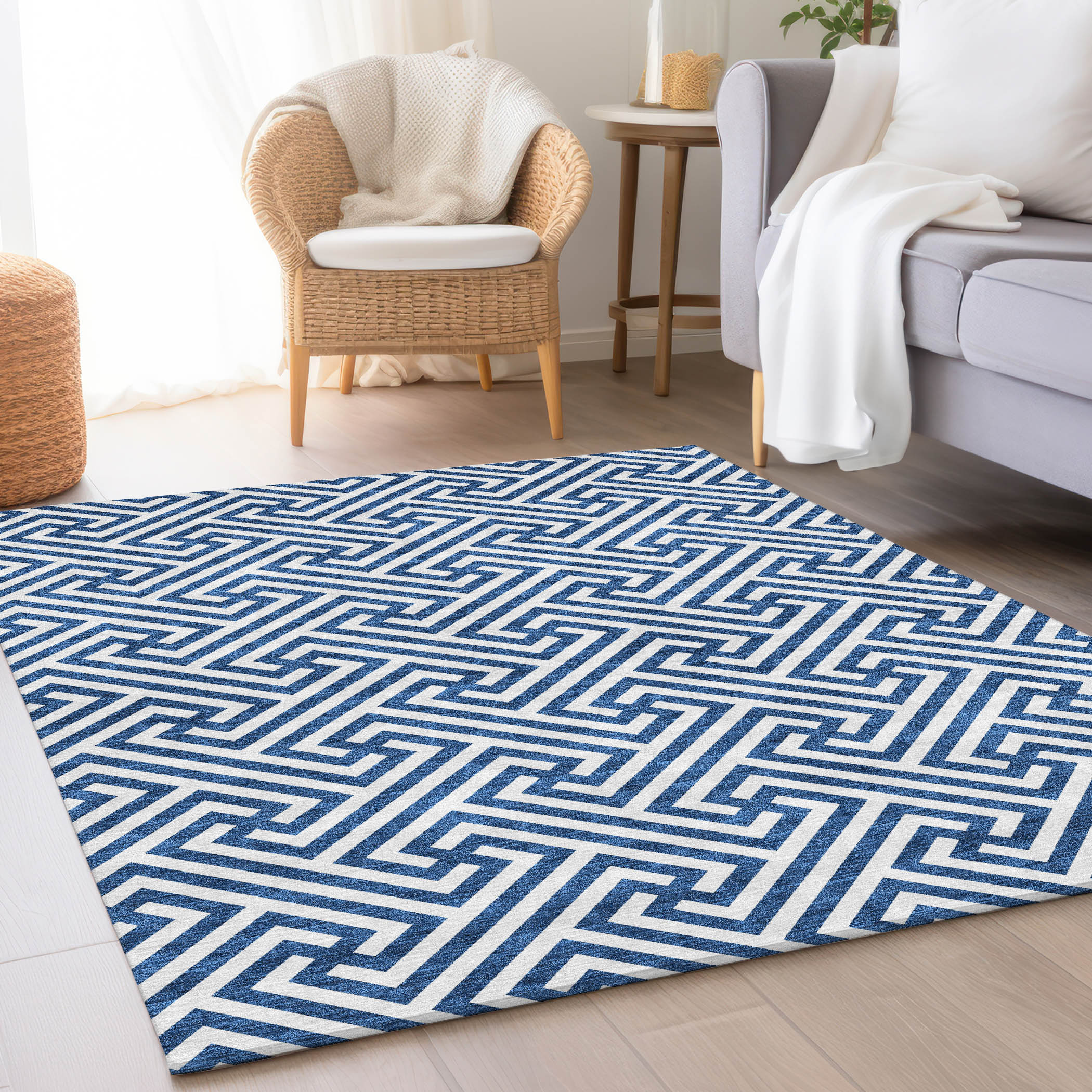 Addison Rugs ACN731BU8X10 Chantille ACN731BU 8 x 10 (ft) Polyester Blue Rectangular Indoor/Outdoor Geometric Machine washable Area rug