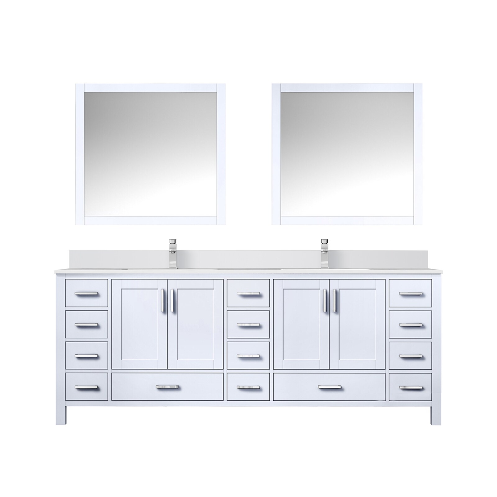 Lexora LVJ84DA311 Jacques 84-in White Undermount Double Sink Bathroom Vanity with White Cultured Marble Top (Mirror and Faucet Included)
