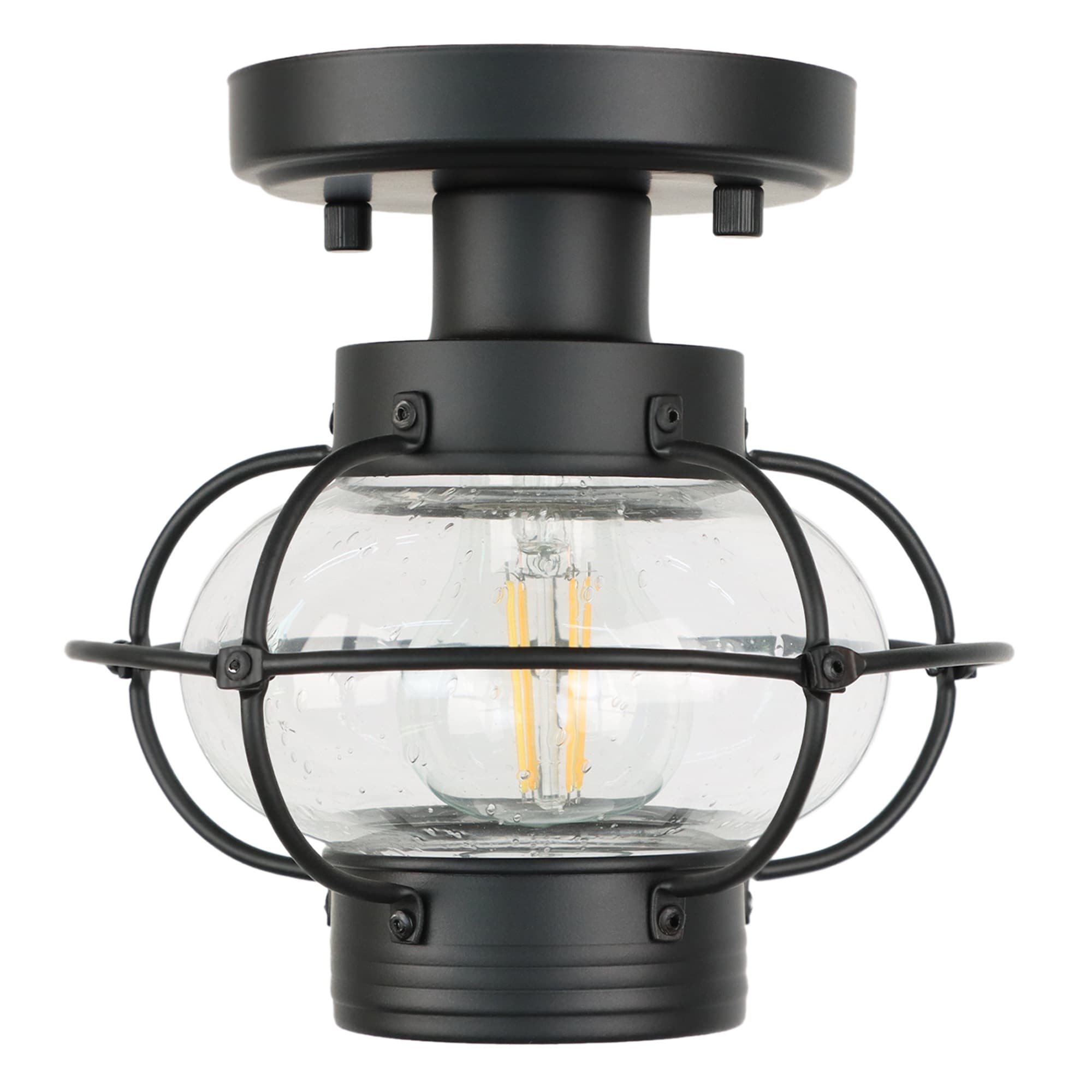 Flynama L-P181565 1 -Light 7-in Black Semi Flush Mount Light