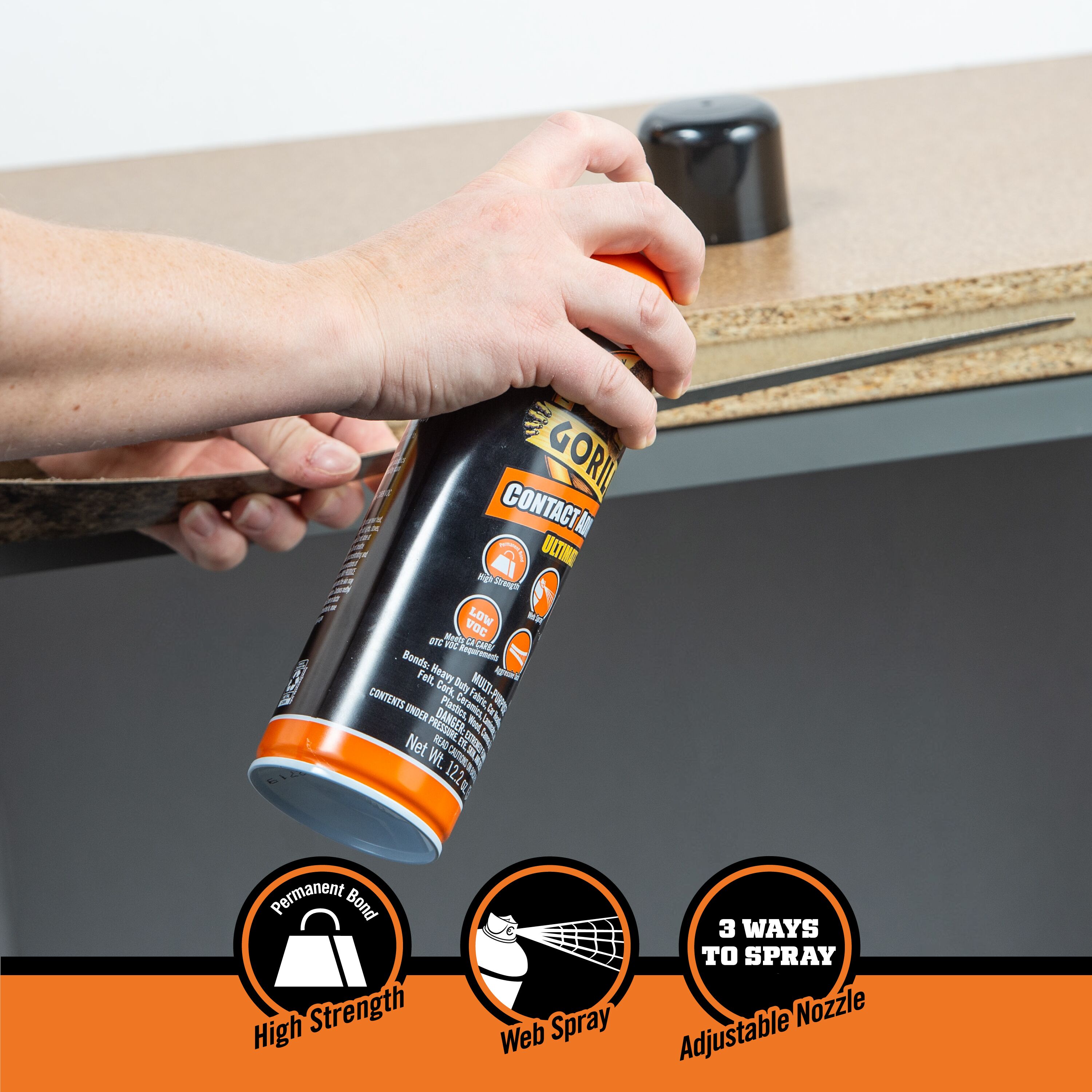 Gorilla Glue Adhesive Spray, Gorilla Spray Adhesive is heavy duty,  multi-purpose and easy to use. It forms a clear permanent bond, and is  moisture resistant making it ideal for
