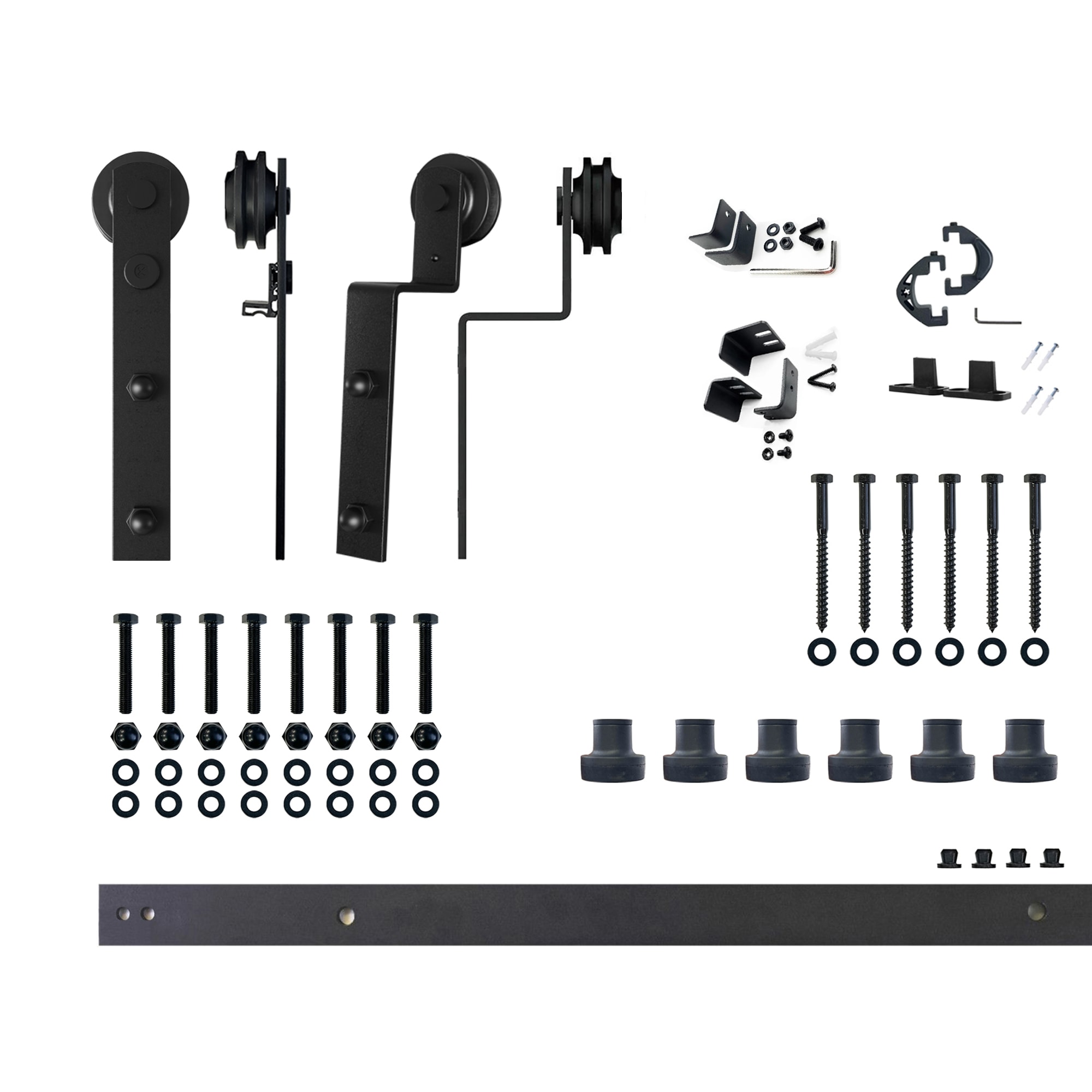 HOMACER ZT5TGH096C 96-in Rustic black Black Indoor I-strap Double bypass Barn door hardware kit