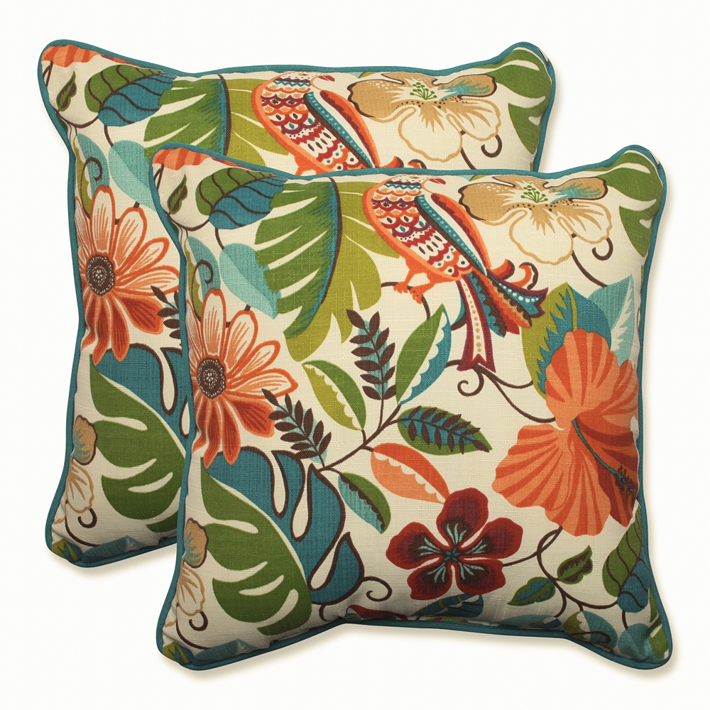 Pillow Perfect 580609 Lensing Jungle 2-Pack Floral Ivory Square Throw Pillow