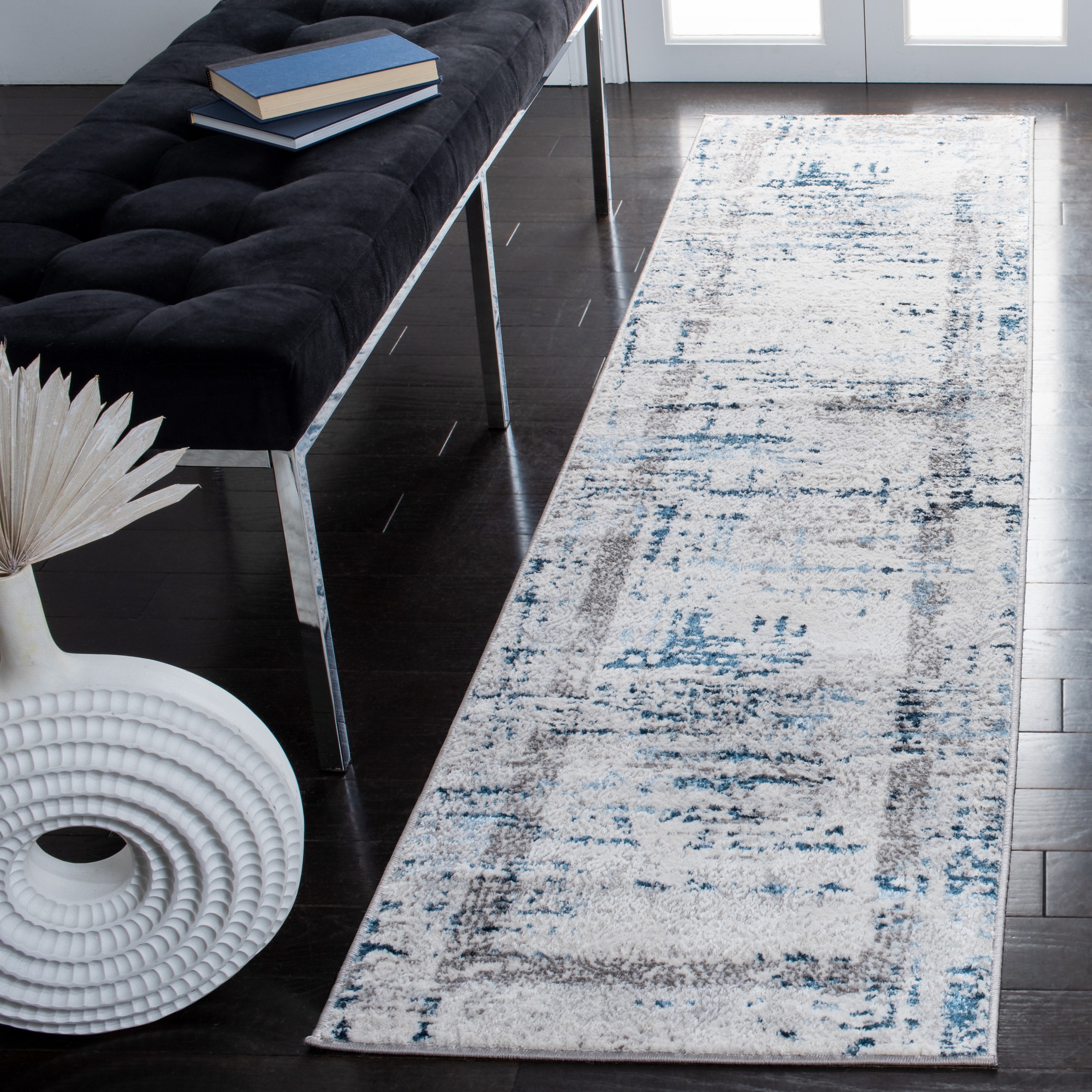 Safavieh ALA271G-28 Amelia Naresa 2 x 8 (ft) Loomed Synthetic Gray/Blue Rectangular Indoor Distressed/Overdyed Bohemian/Eclectic Runner rug