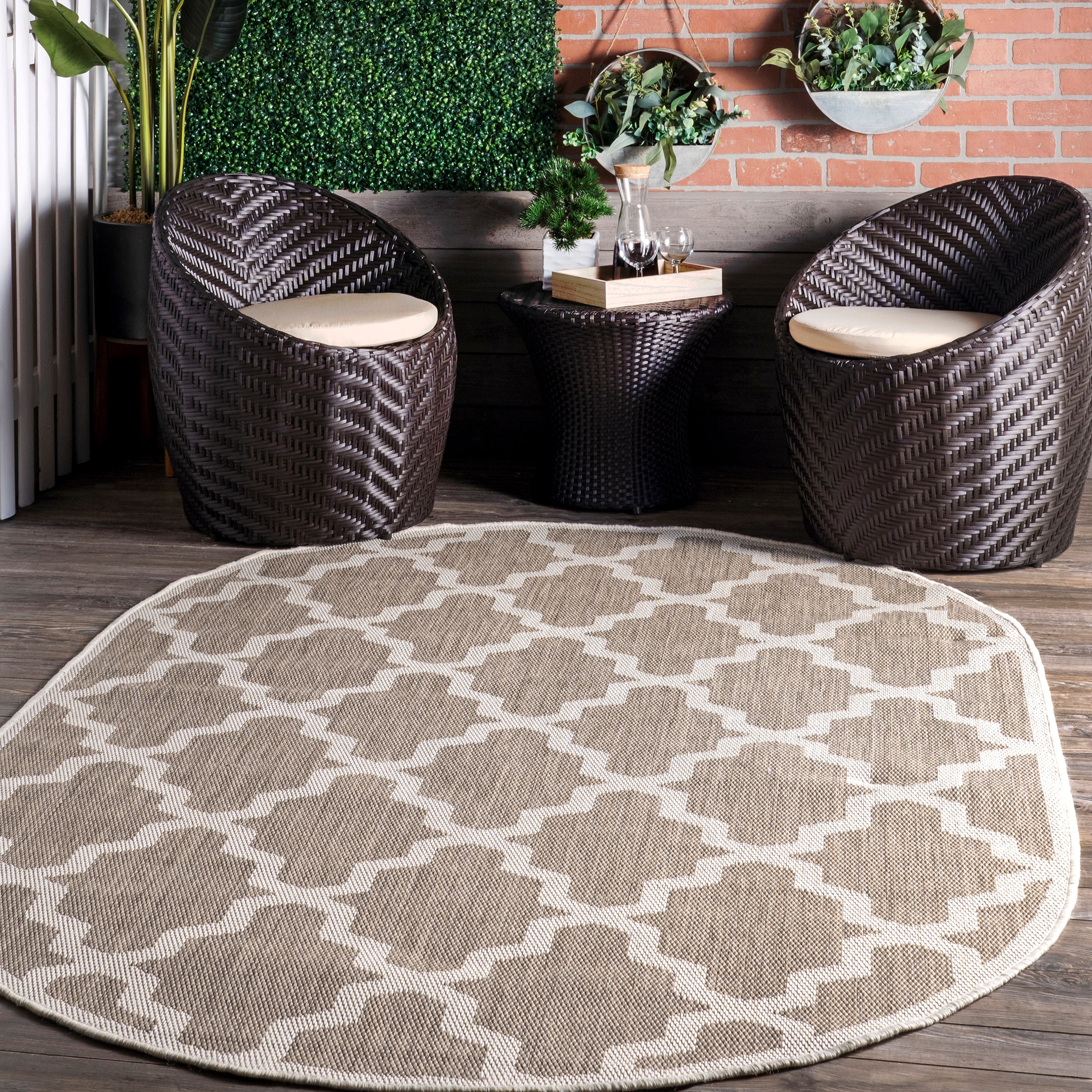 nuLOOM OWDN06A-O508 5 x 8 (ft) Loomed Polypropylene Taupe Oval Indoor/Outdoor Geometric Area rug