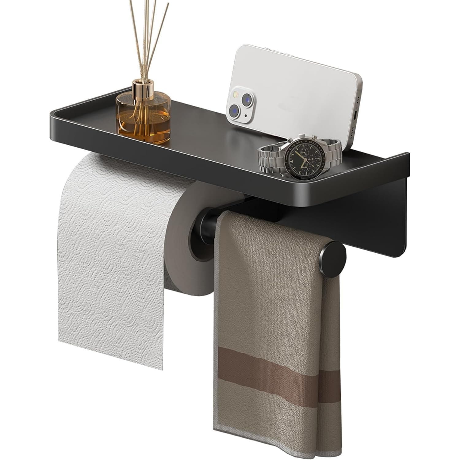 Angel Sar - 3.5-in Wall Mounted Toilet Paper Holder with Shelf for Bathroom