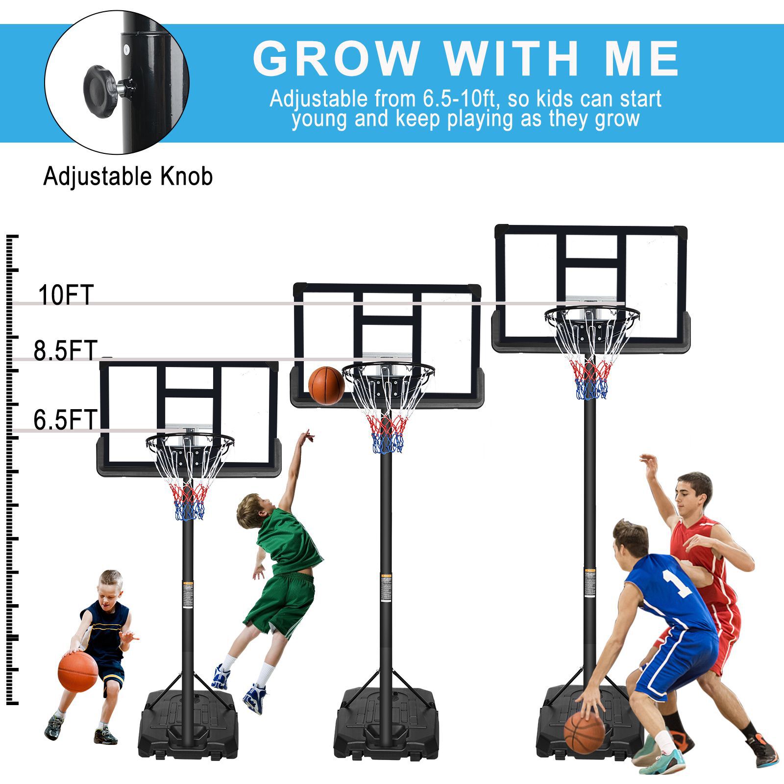 Flynama Adjustable Height Basketball System with 44-in x 28-in