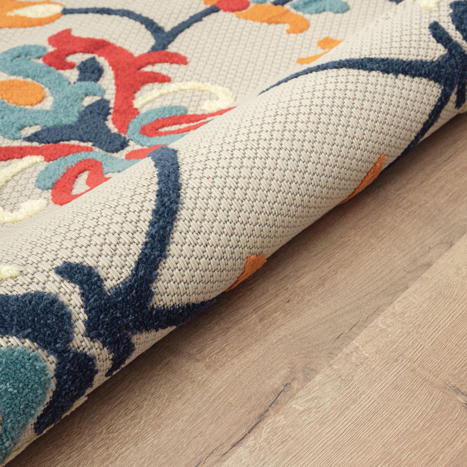 Orange Floral Rectangular Synthetic Outdoor Rug, 5' x 8'
