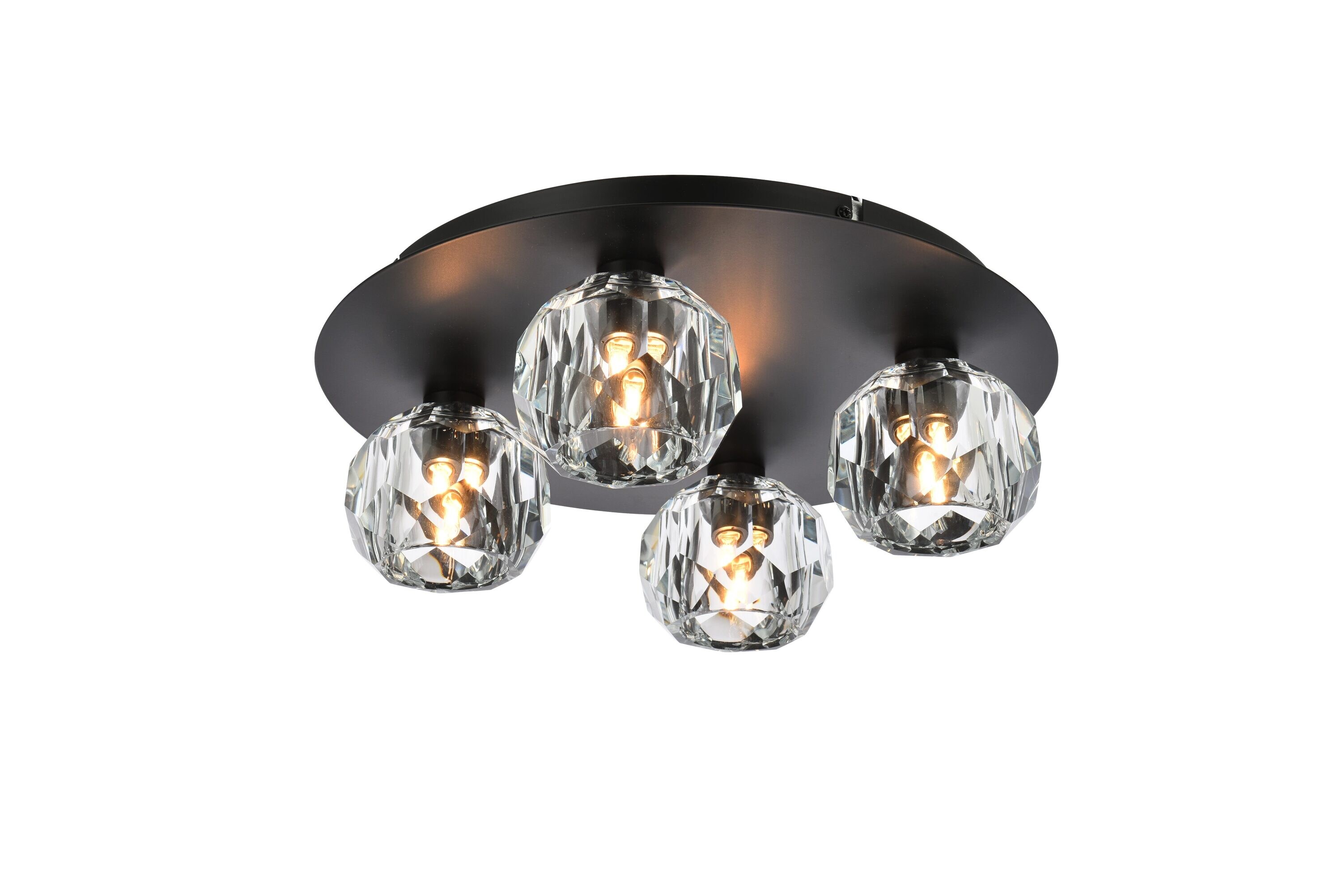 Modern Black Iron Ceiling Lamp with Clear Crystal Shades
