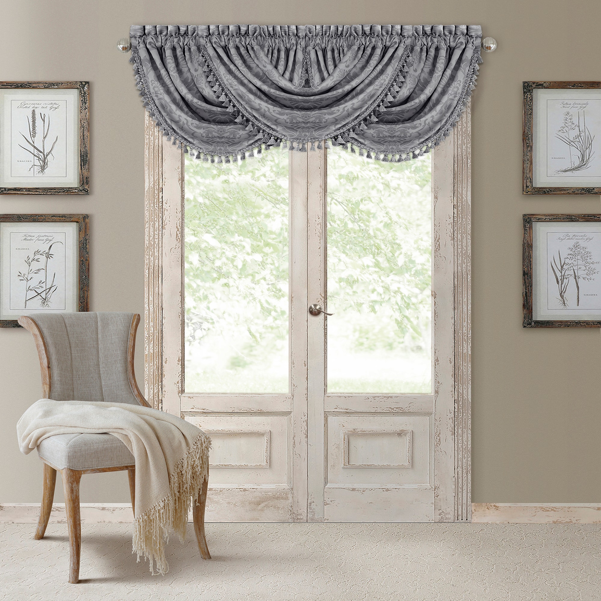Elrene Home Fashions 026865919707 Antonia Waterfall Tassel 36-Inches Silver Polyester Rod pocket Valance