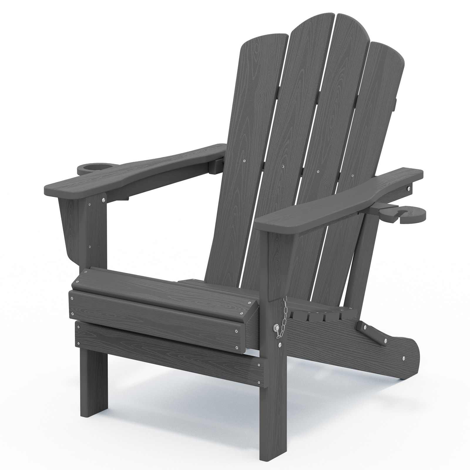 JEAREY JJWDY-GY HDPE Adirondack Chair with Cup-holders Gray HDPE Frame Stationary Adirondack Chair with Slat Seat