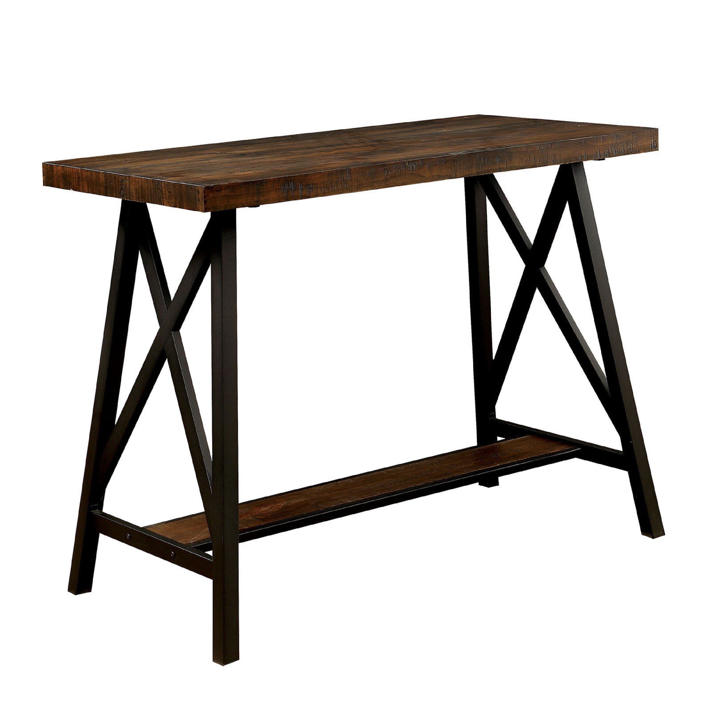 Benzara BM183600 Black And Brown Contemporary/Modern Wood Counter Table, with Metal Trestle Base 47.25-in L x 36-in H