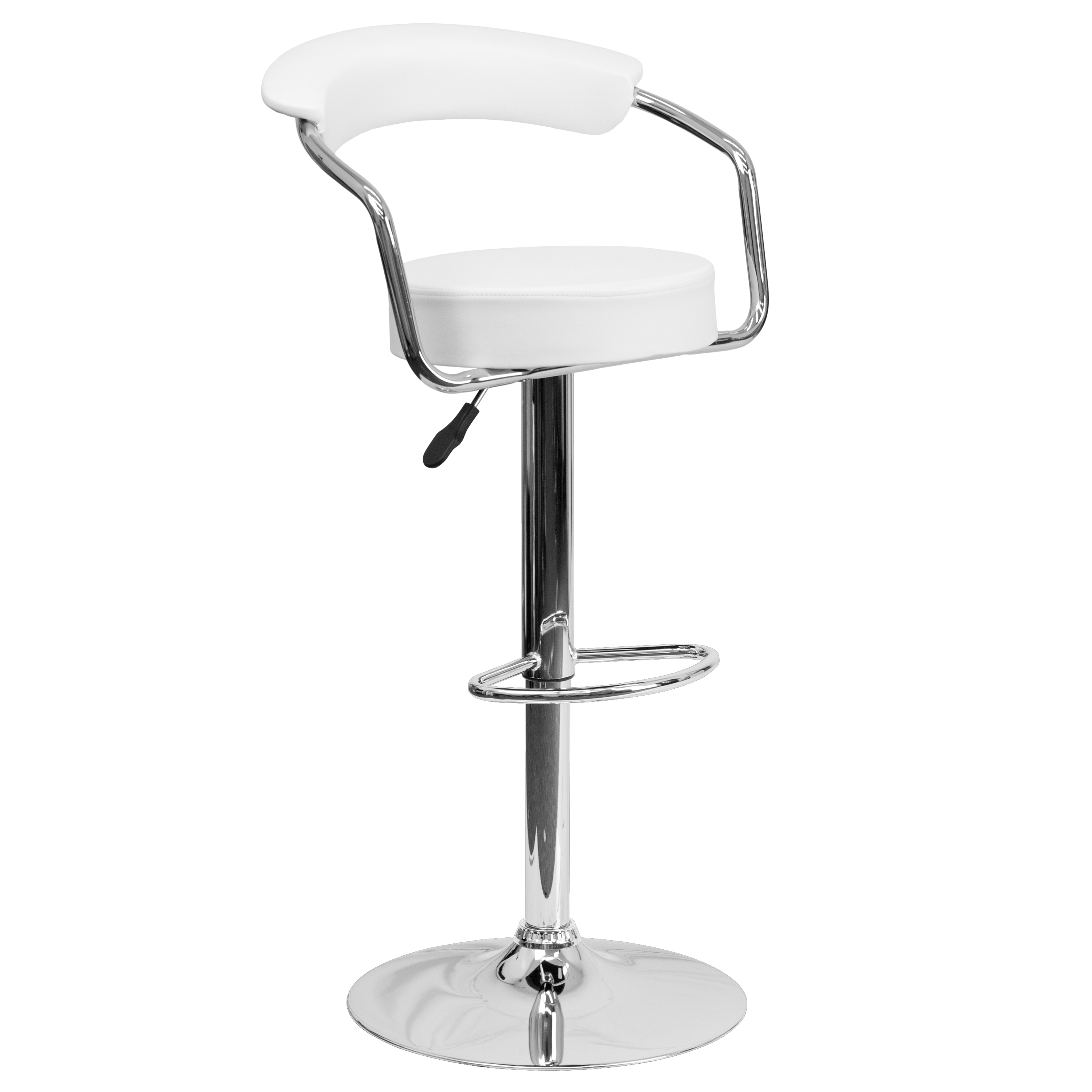Flash Furniture 847254047982 White 24.5-in H Adjustable Height Counter height Round seat Upholstered Swivel Metal Bar Stool with Arms and Back