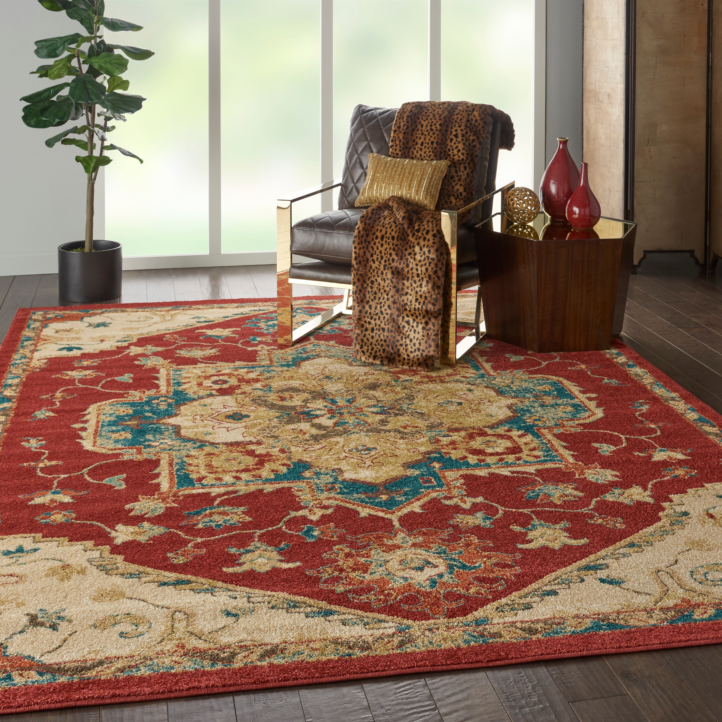 Nourison Traditional Red and Ivory 8' x 10' Area Rug
