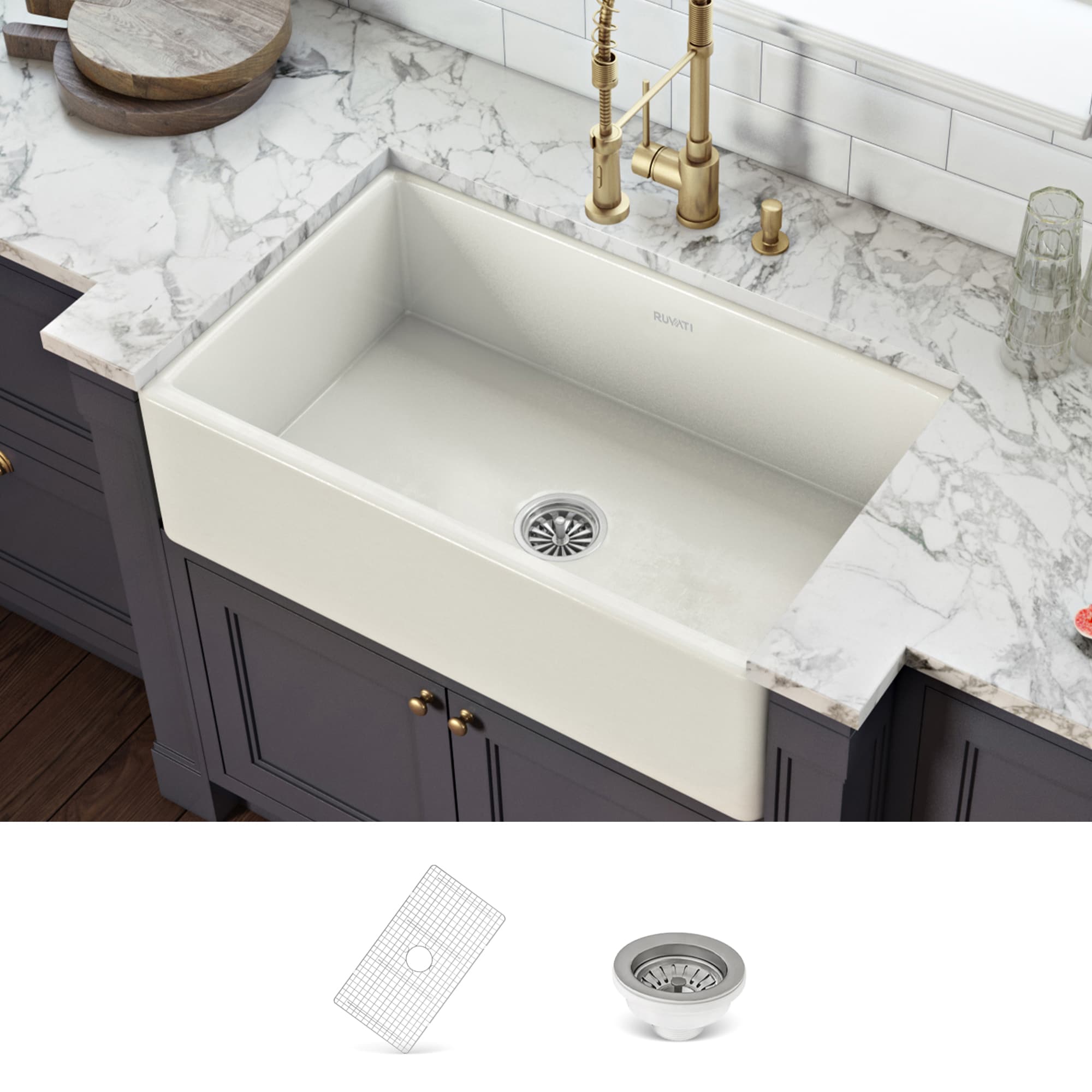 Ruvati RVL2300BS Fiamma Undermount 33-in x 20-in Fireclay Single bowl Kitchen Sink