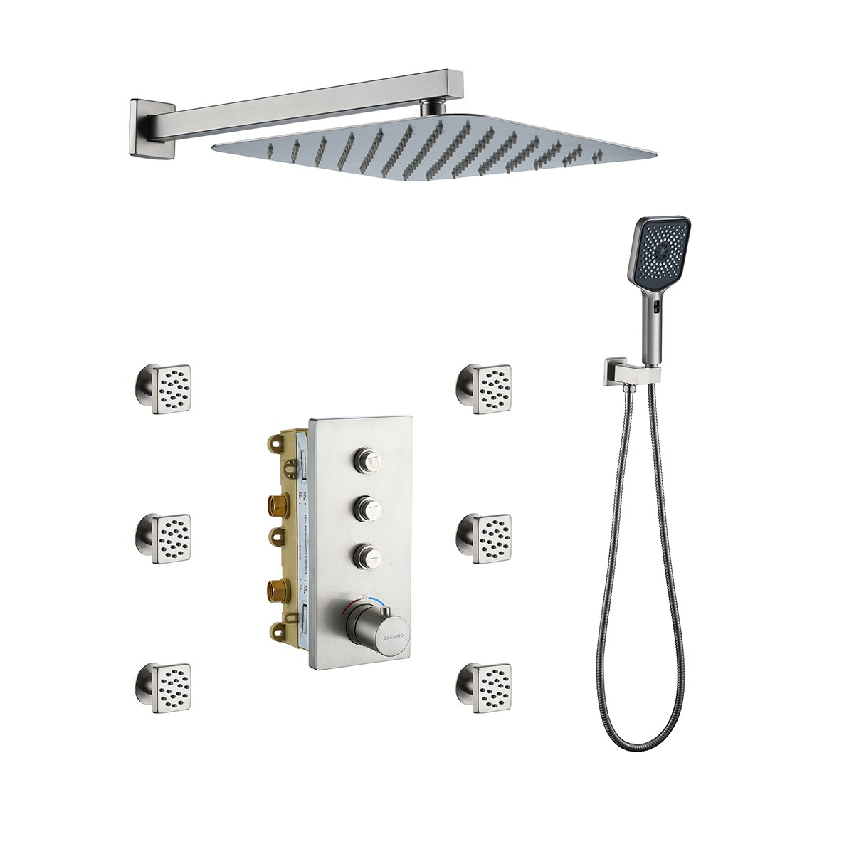 Mondawe OR-6001BN-DG Brushed Nickel 12-in Built-In Shower Faucet System with 3-way Diverter ( Thermostatic Valve Included )