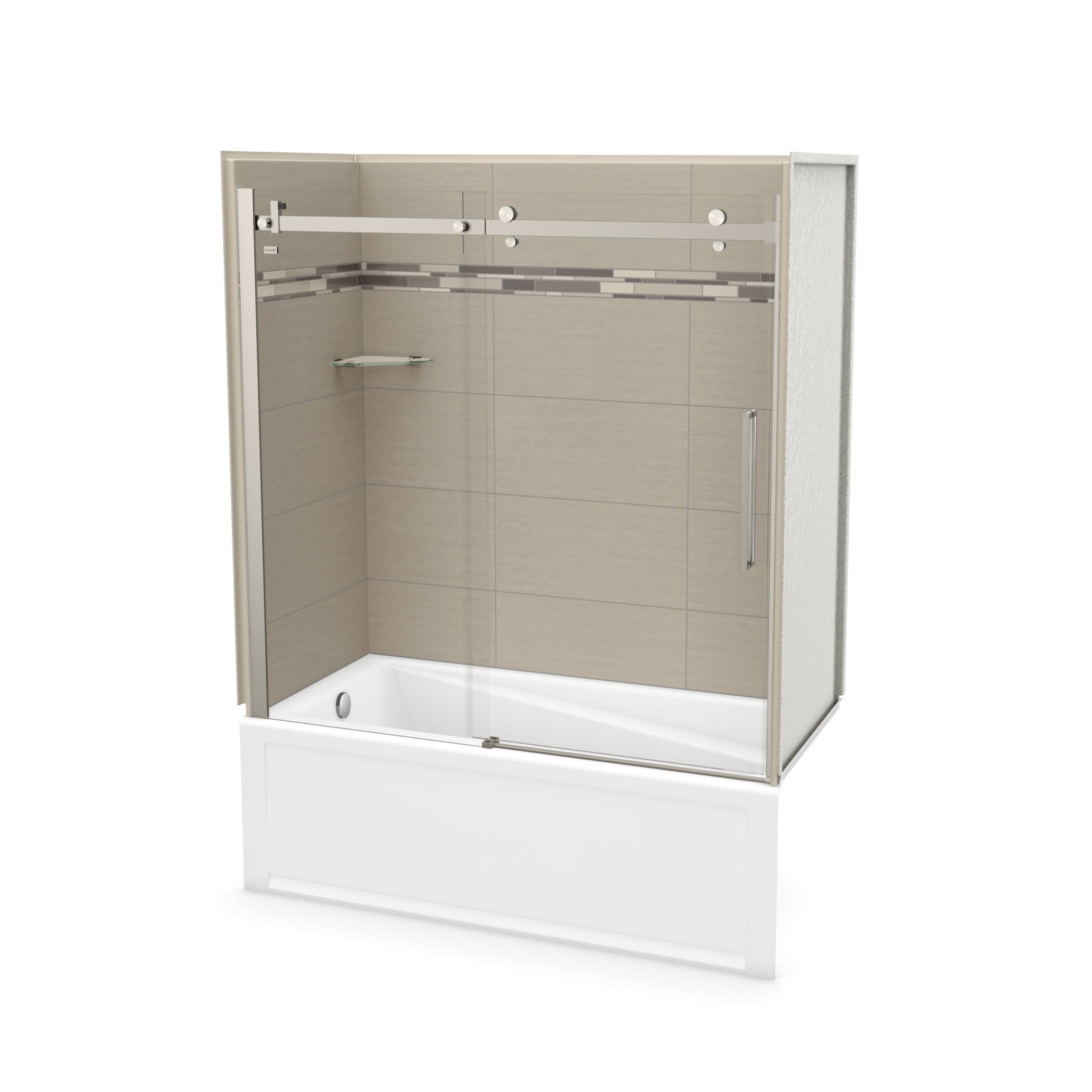 MAAX Utile 30-in W x 60-in L x 80-in H Origin Greige 5 -Piece Bathtub Shower Combination Kit (Left Drain) with Tub/Wall/Door Included