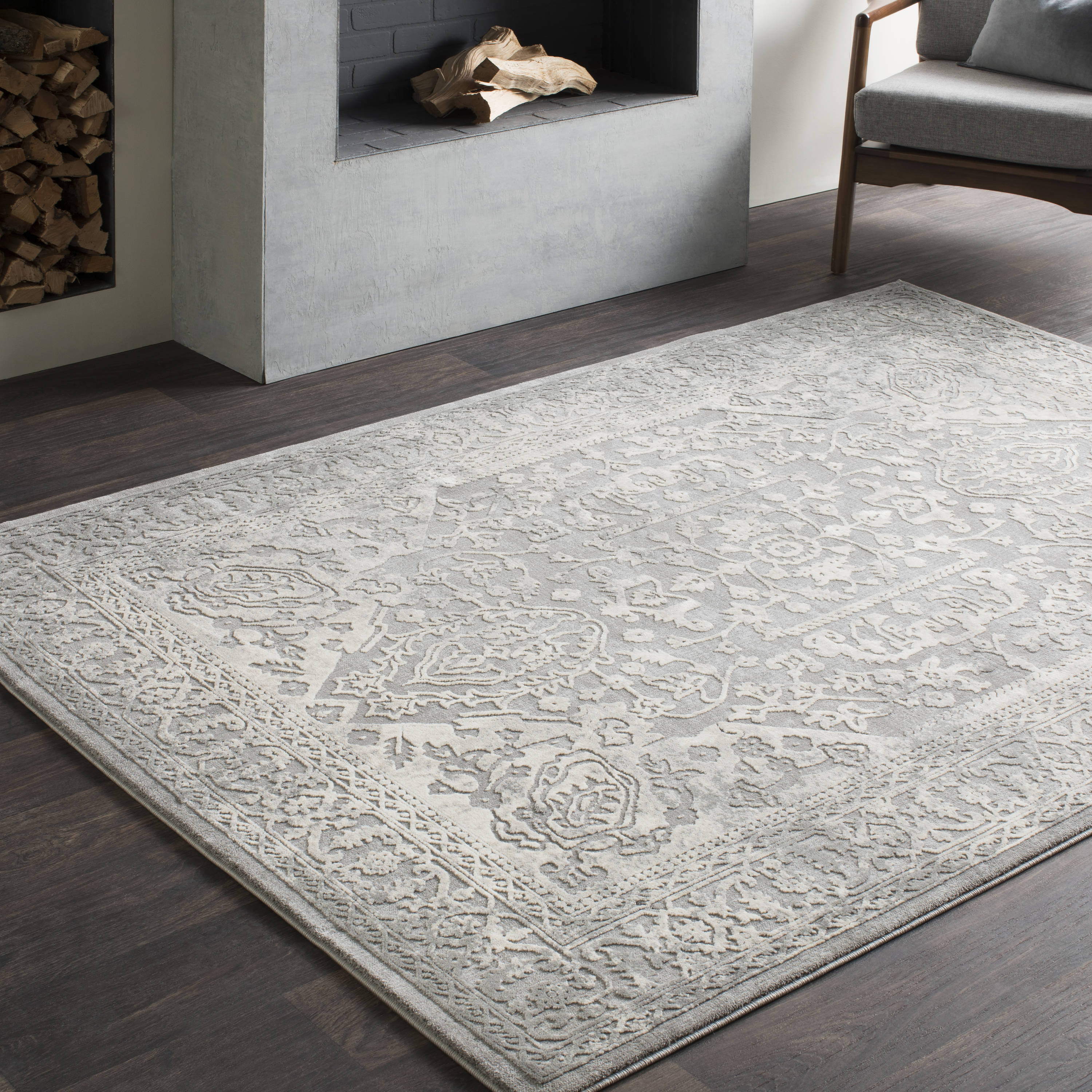 Elegant Medallion 8' x 10' Overdyed Gray Wool Blend Area Rug