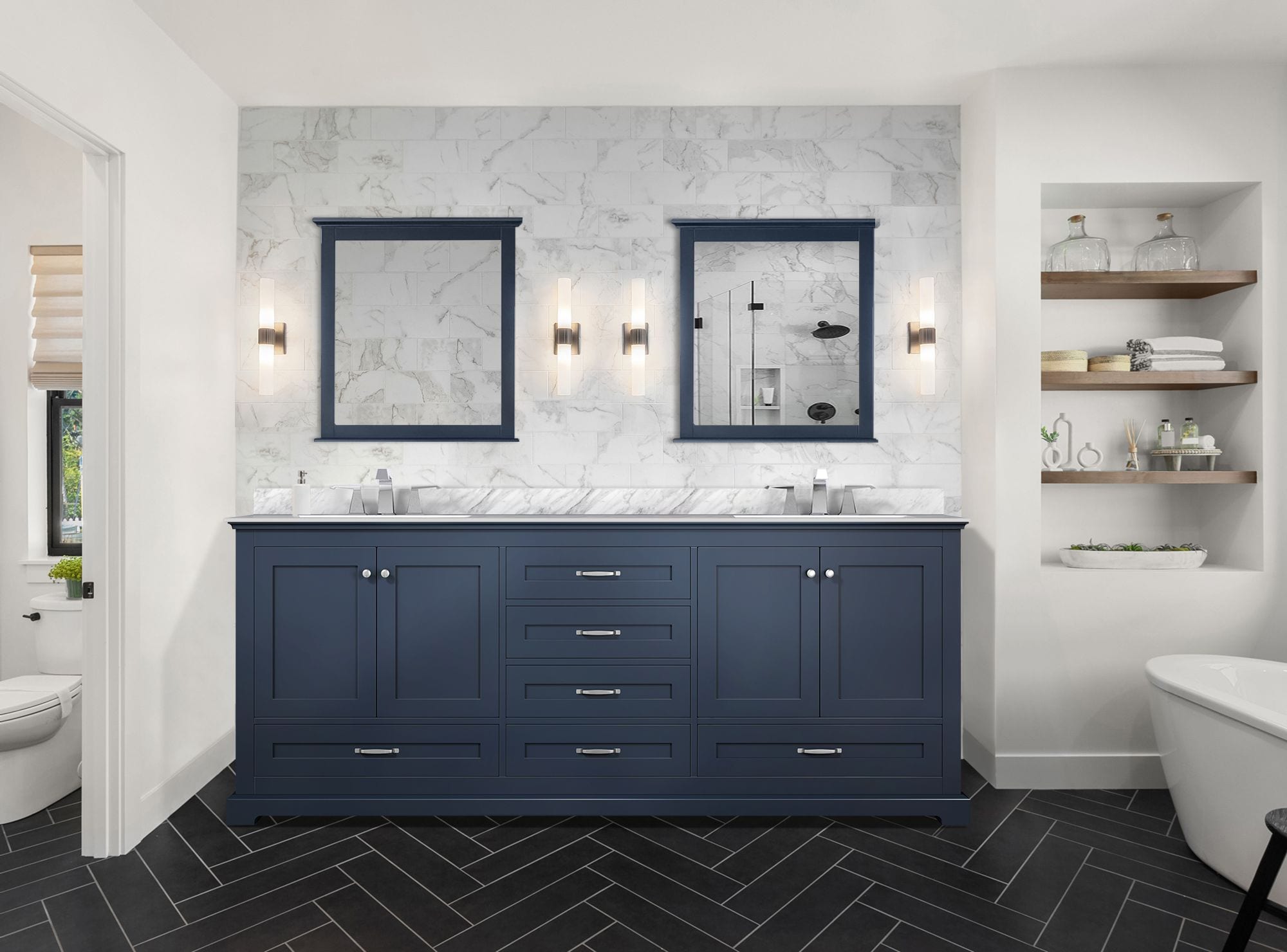 Hale navy cabinets in bathroom