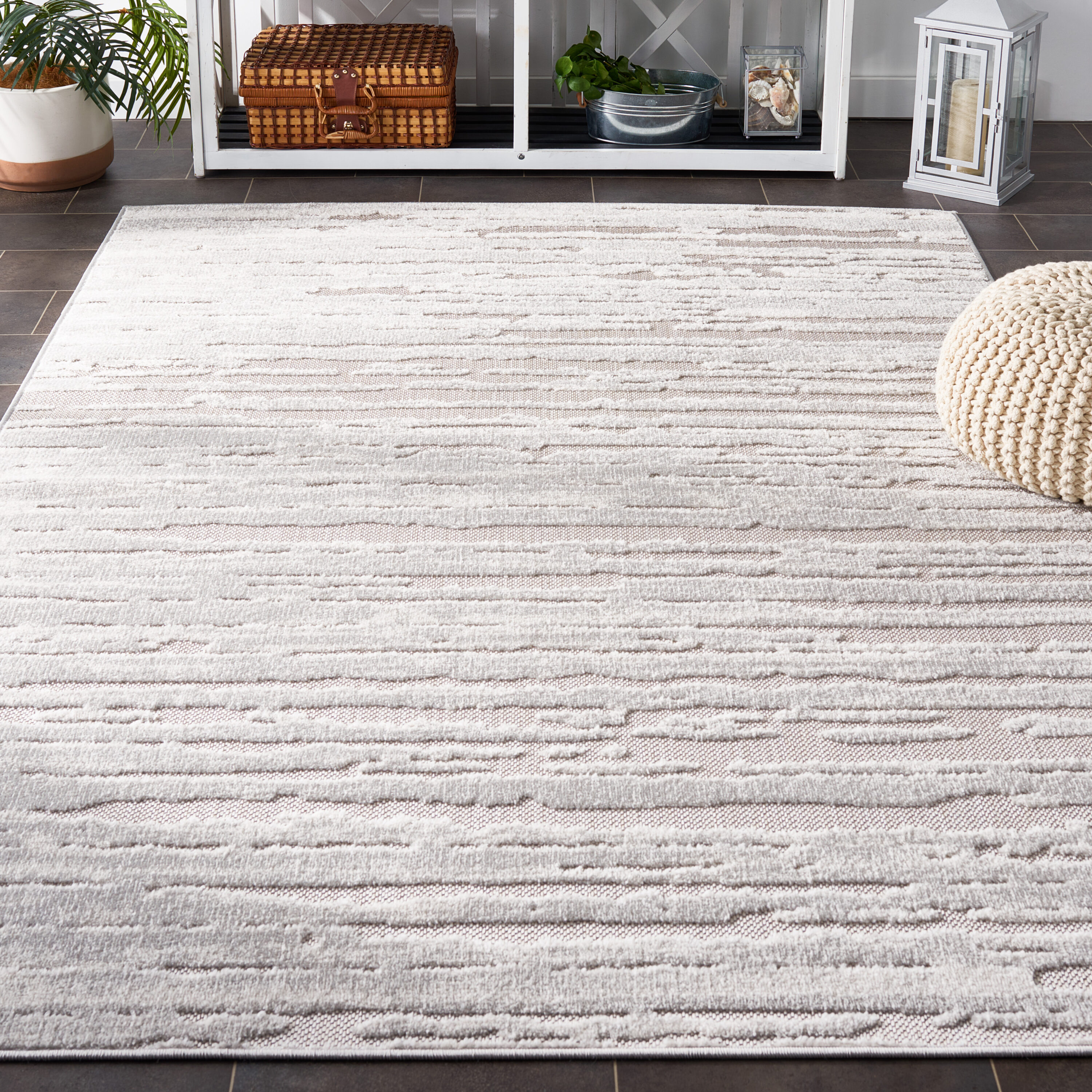 Cabana Modern Gray Square Outdoor Rug 6'7" - Weather-Resistant Synthetic