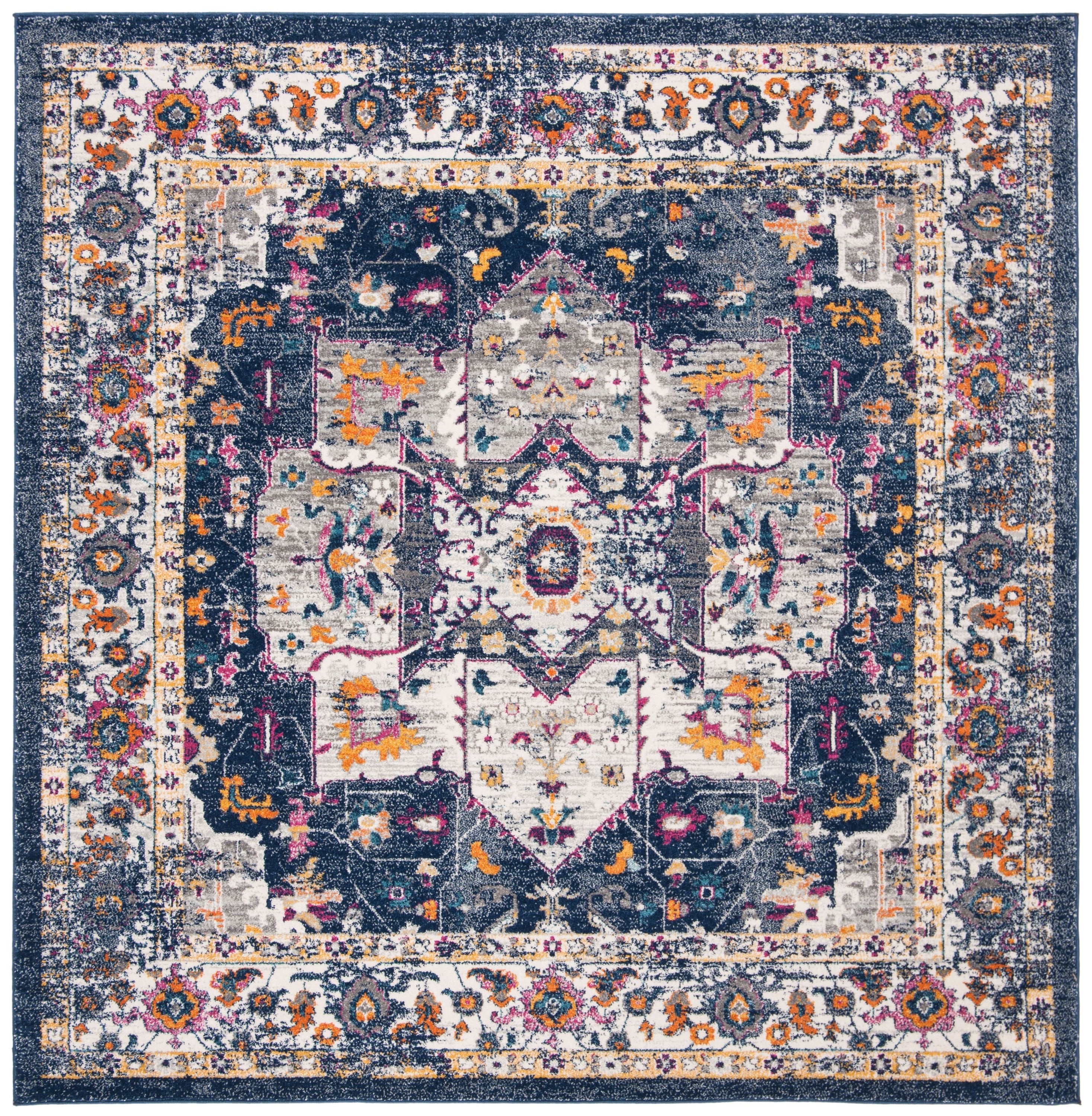 Safavieh EVK275N-7SQ Evoke Livia 7 x 7 (ft) Loomed Synthetic Navy/Gray Square Indoor Distressed/Overdyed Vintage Area rug