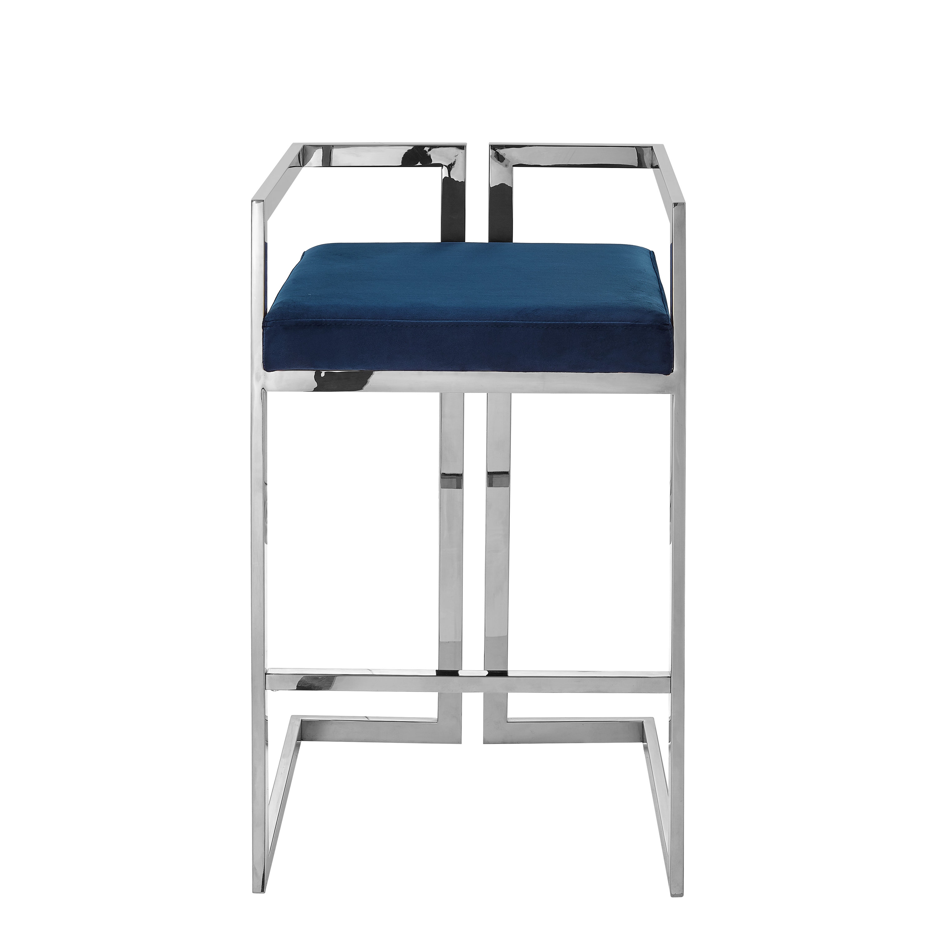 Inspired Home BL311-02NC2-LS Ishmael Navy/Chrome 26.5-in H Counter height Square seat Upholstered Metal Bar Stool with Arms and Back