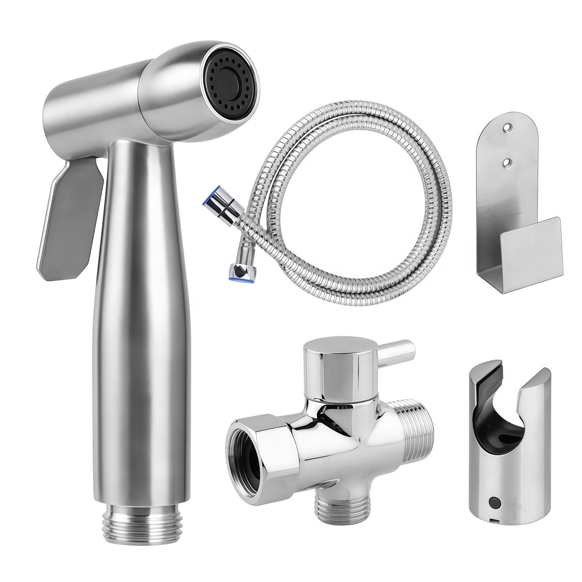 Numhew 9in L 7in W 3in H 2-Piece Brushed Nickel Handheld Bidet Sprayer Kit Bathroom Attachment