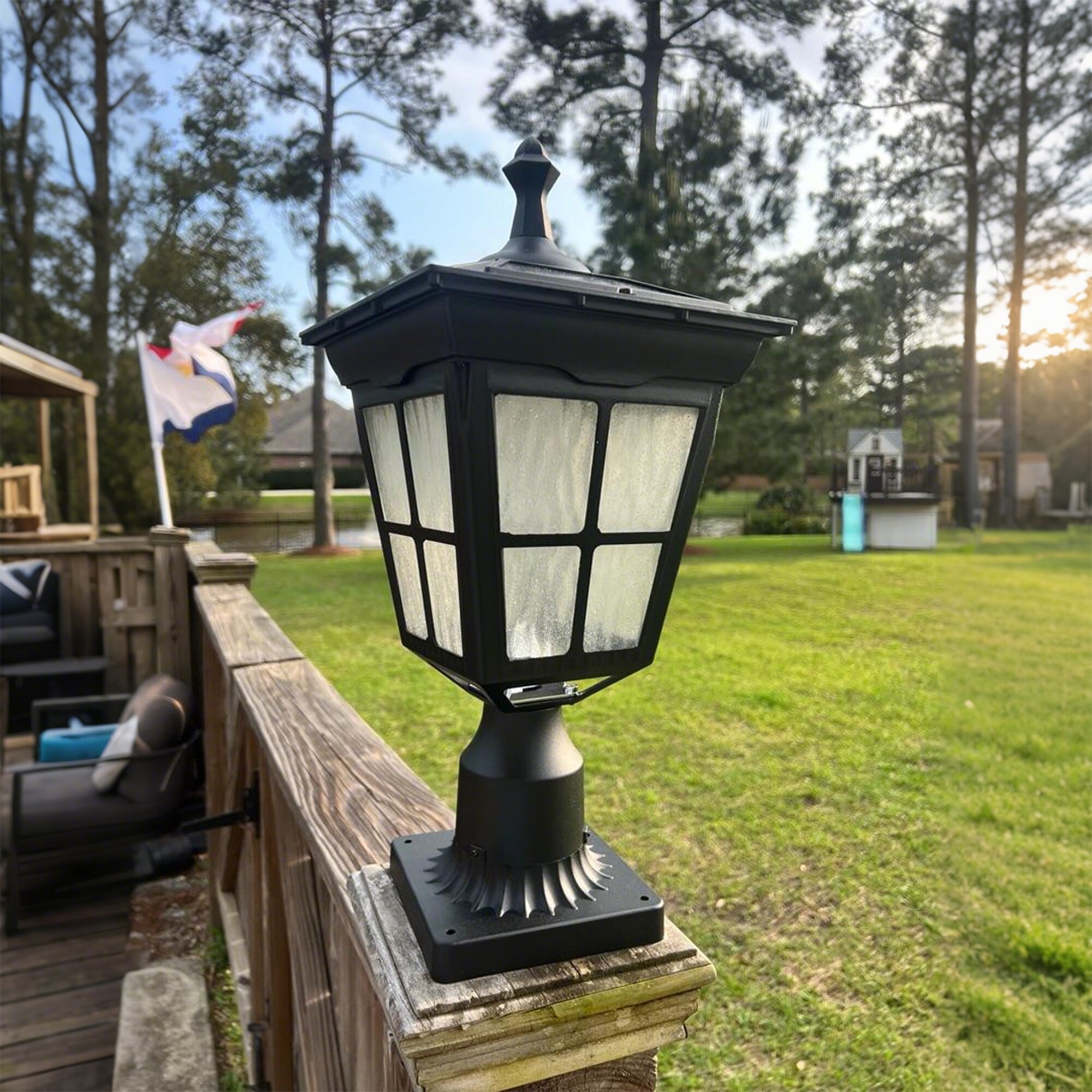 Cedar Hill 18-in Black Traditional Solar Outdoor Post Lantern with
