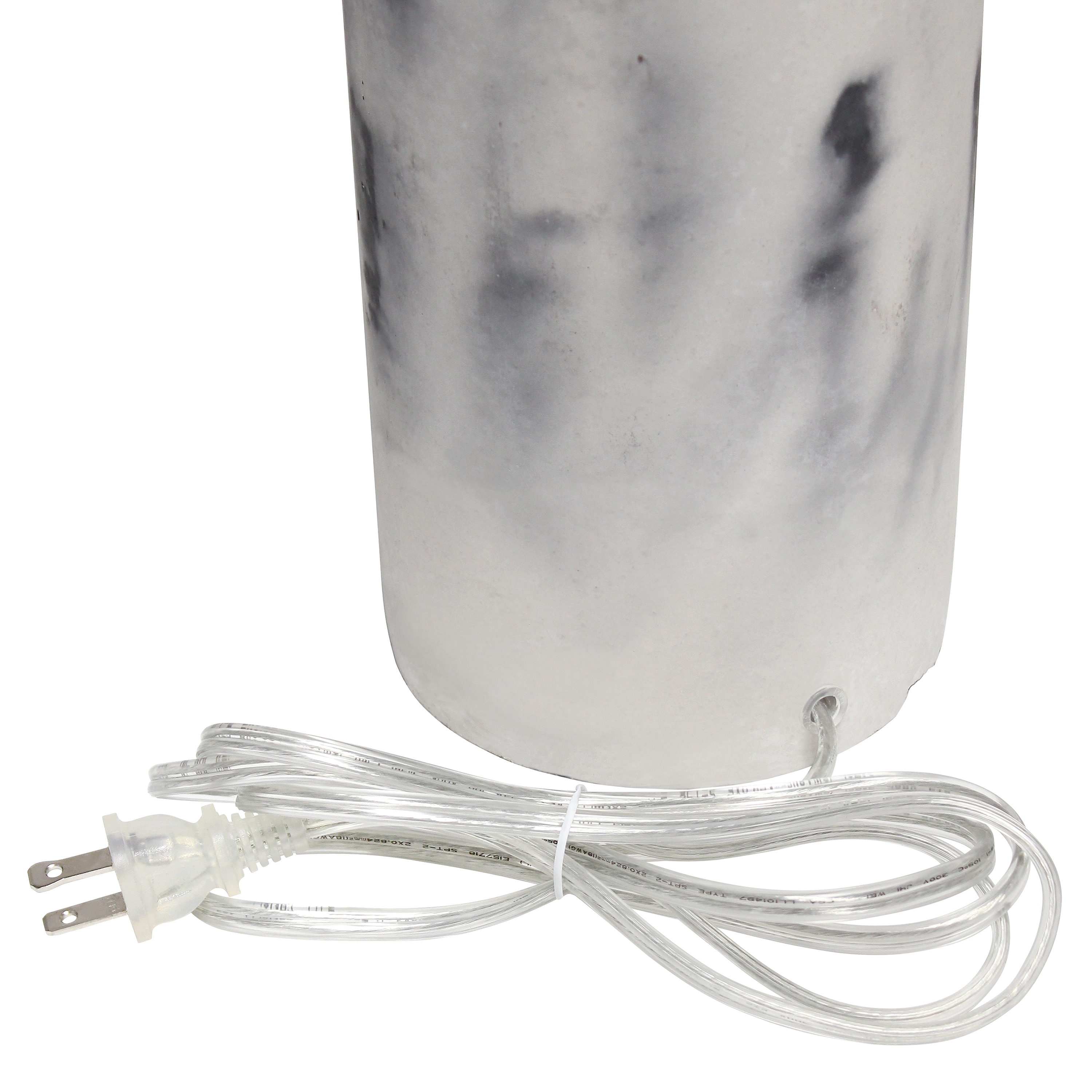 White Marbleized Cylinder Nightstand Lamp with Fabric Shade