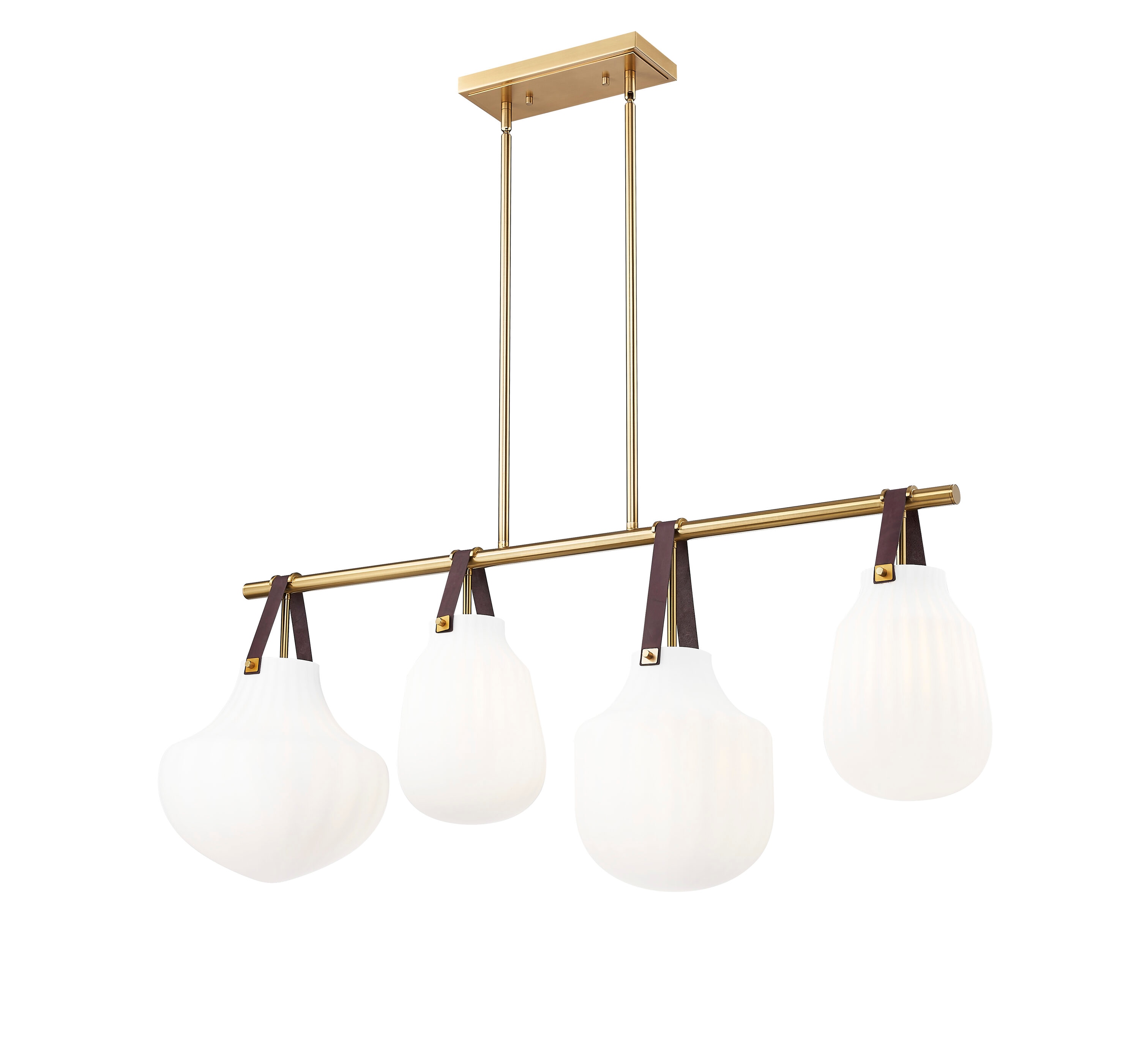 Modern Gold 4-Light Linear Chandelier with Glass Shades