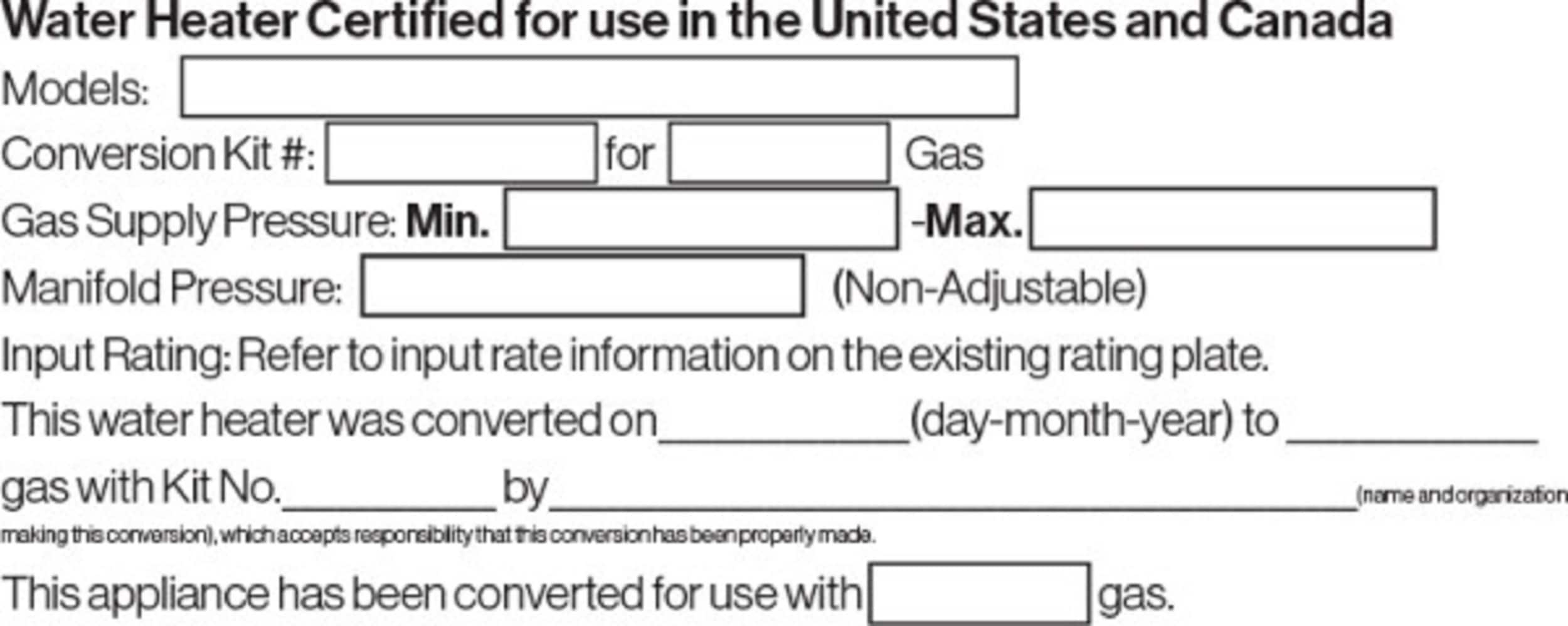 Rinnai 104000330 Aluminum Gas conversion kit For Tankless gas Water Heater