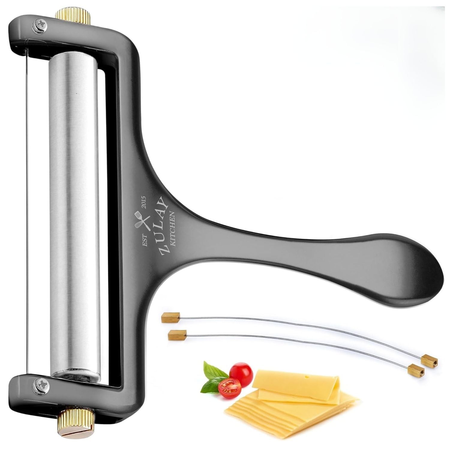 Zulay Kitchen Stainless Steel Wire Cheese Slicer Adjustable Handheld Cheese Cutter with Extra Wires Cheese Shaver for Mozzarella Cheddar Gruyere Cheese Cutter Tool
