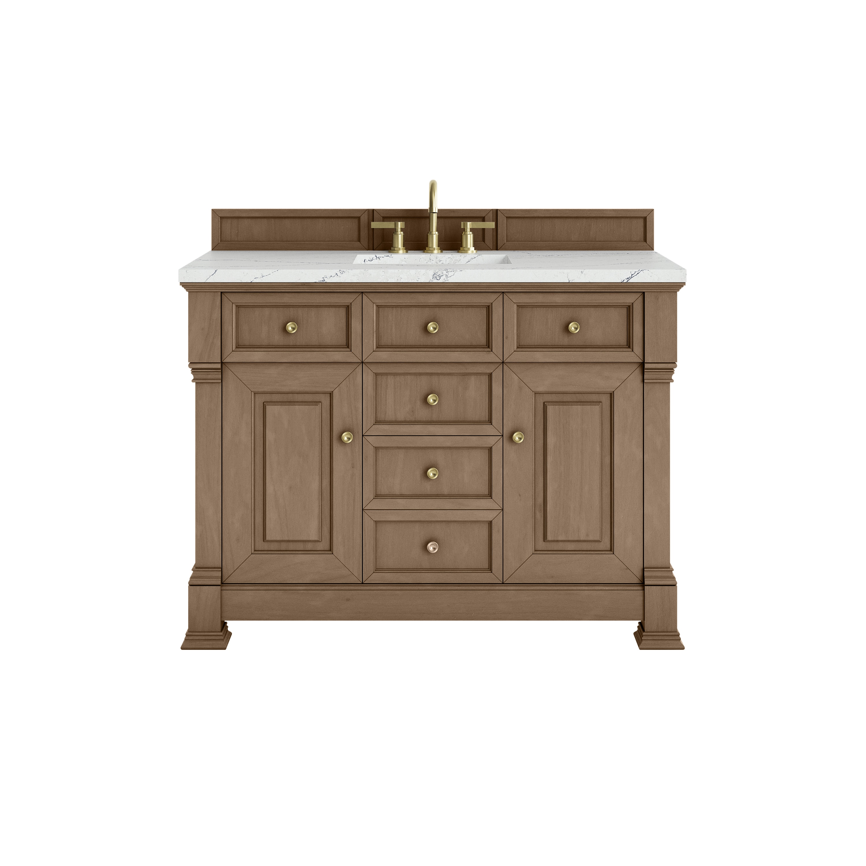 James Martin Vanities 547-V48-PCN-3ENC Brookfield 48-in Pecan Undermount Single Sink Bathroom Vanity with Ethereal Noctis Quartz Top